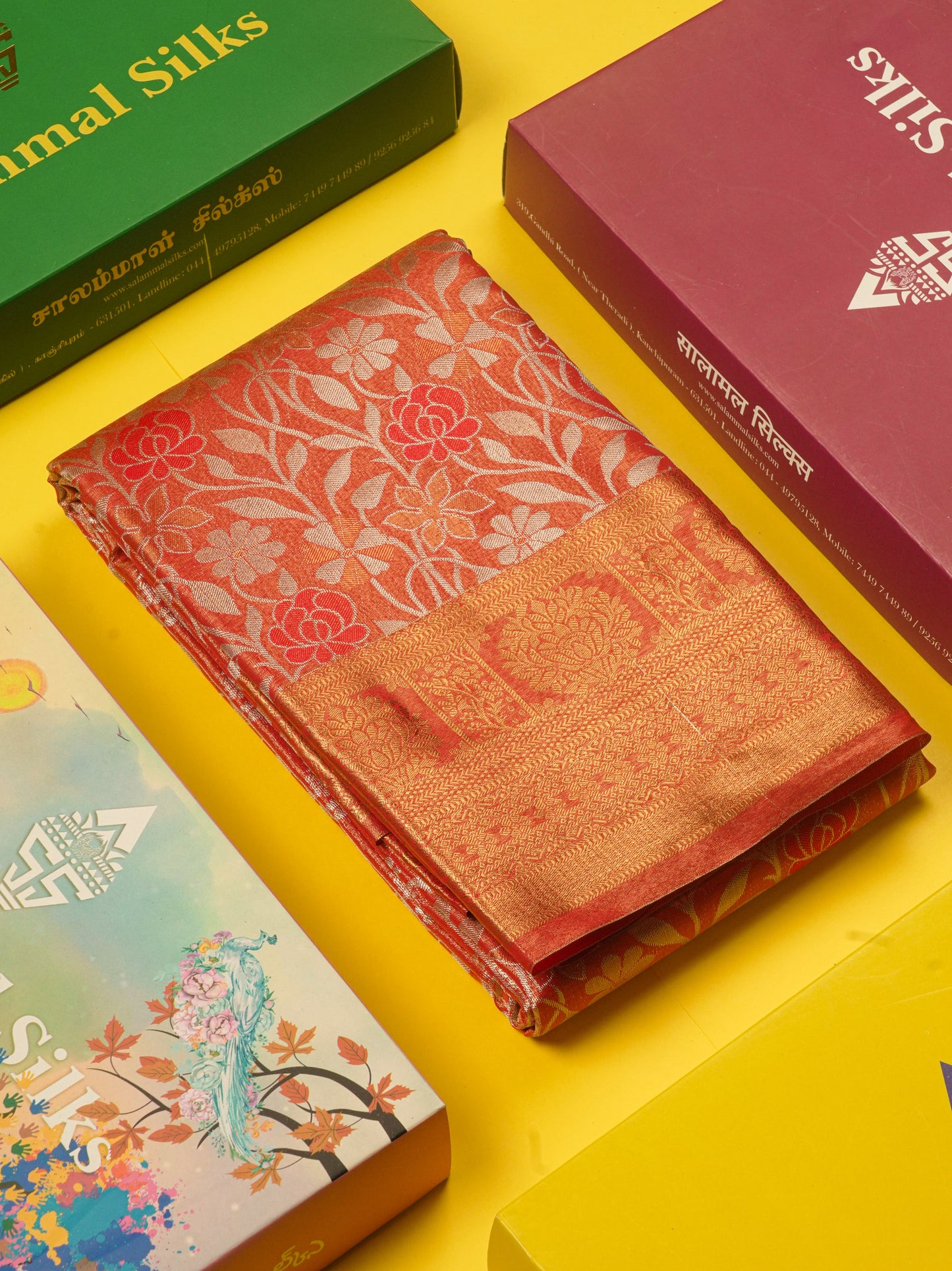 Brown Tissue Bridal Semi Silk Saree With Self Border