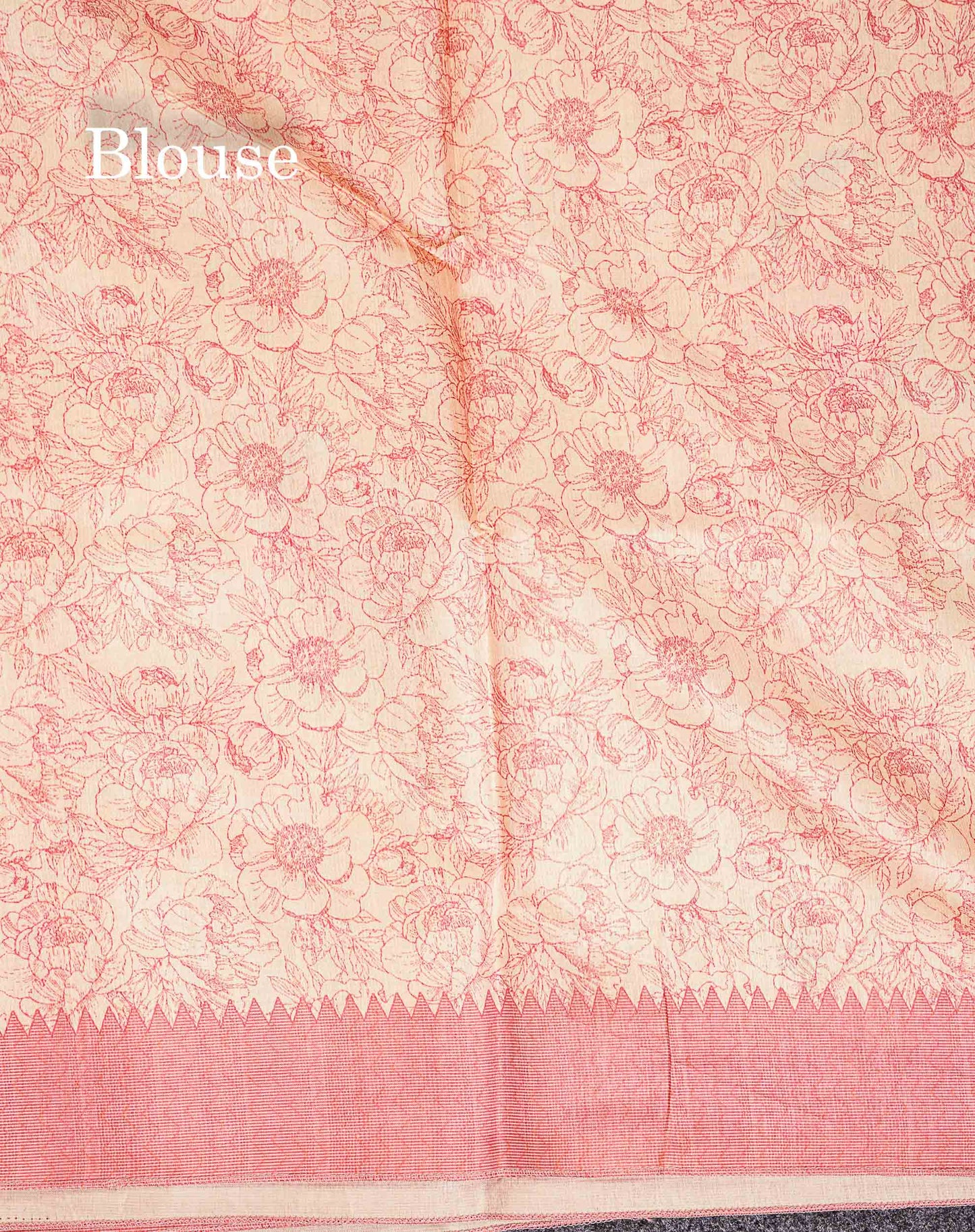 Semi Tussar Saree - Beige Plain Along With Floral Design & Contrast Pink Shade Border