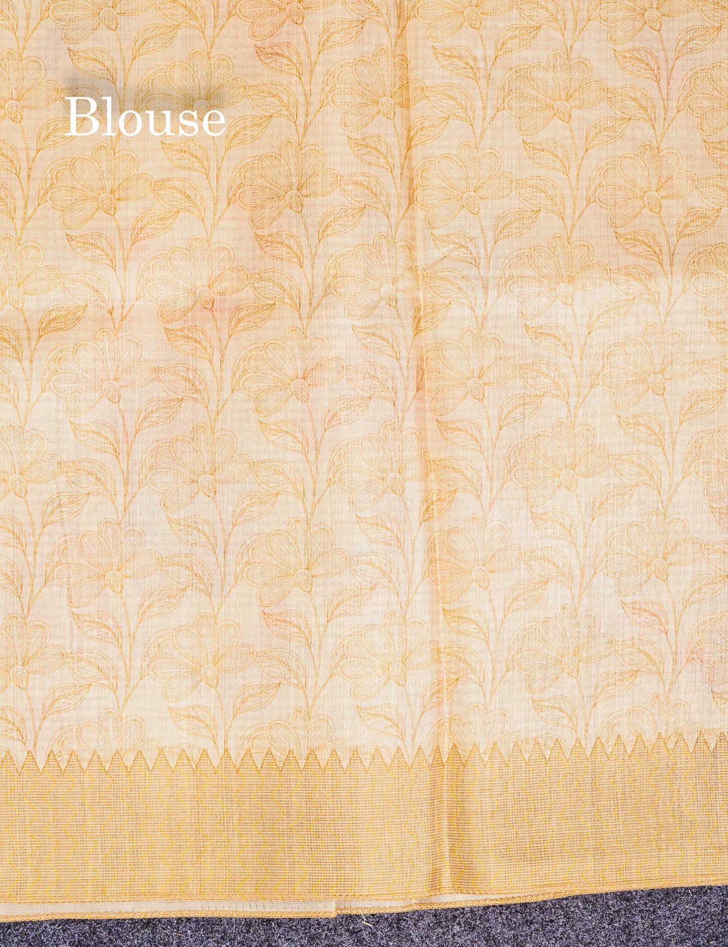 Semi Tussar Saree - Sandal Plain Along With Floral Design & Contrast Dark Sandal Border