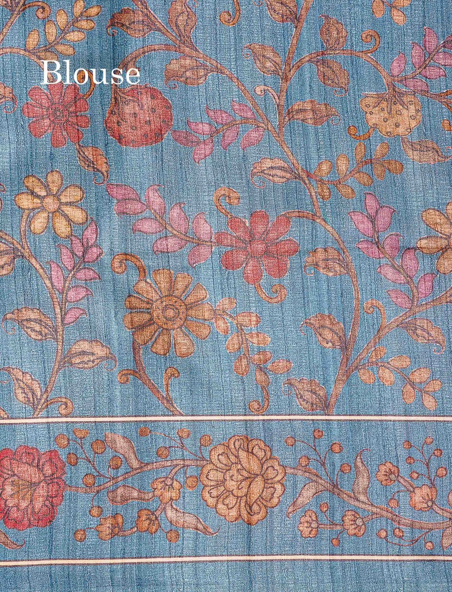 Semi Tussar Saree - Dual Tone Magenta Along With Contrast Ramar Blue Fancy Border