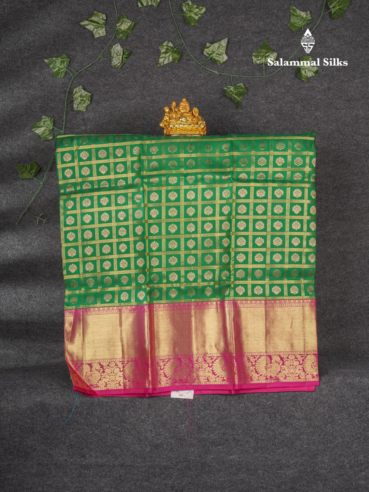 Pure Silk Pattu Pavadai (Green Checks ) With Pink Blouse 36"