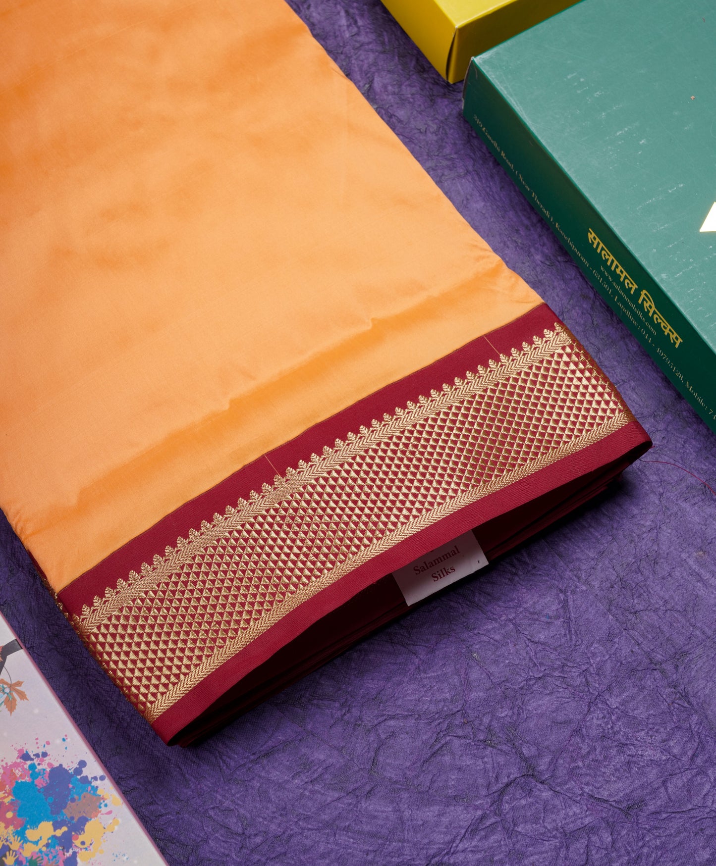 11 Yards Semi Silk Saree Beige with Contrast Maroon Border
