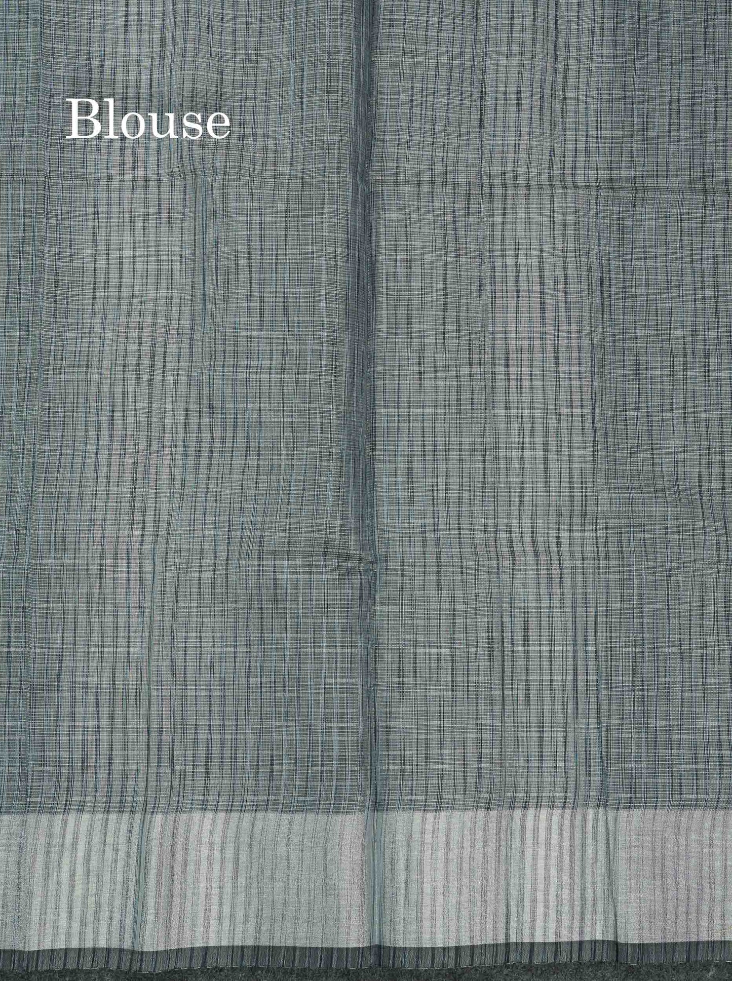 Beautiful Blueish Grey Linen Cotton Mix Saree With Fancy Tissue Border