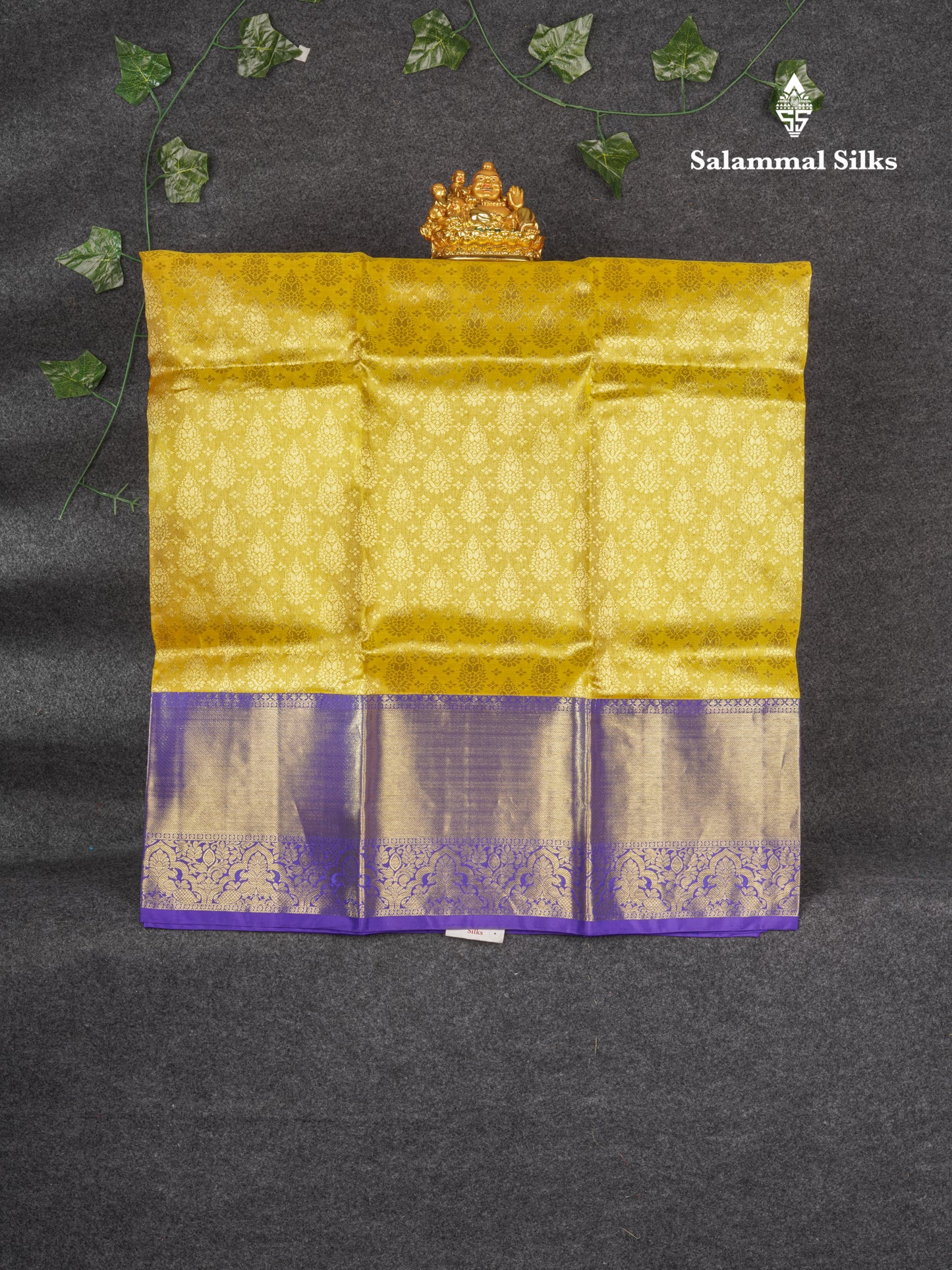 Pure Silk Pattu Pavadai (Gold) With Royal Blue Blouse 36"