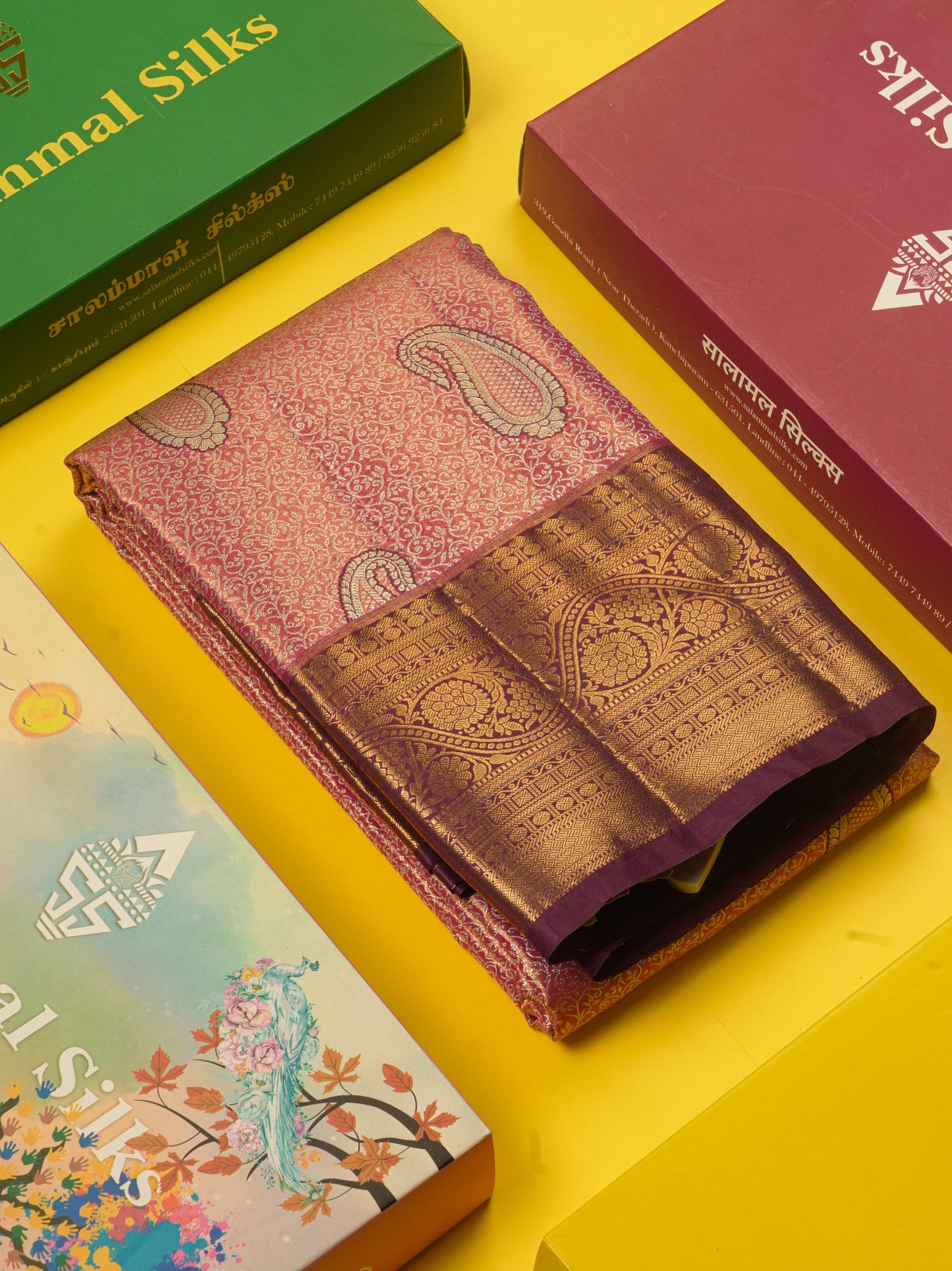 Light Green Tissue Bridal Semi Silk Saree With Contrast Magenta Border