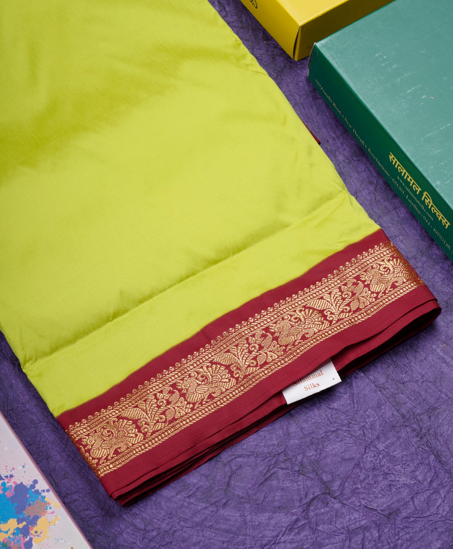 11 Yards Semi Silk Saree Green with Contrast Pink Border
