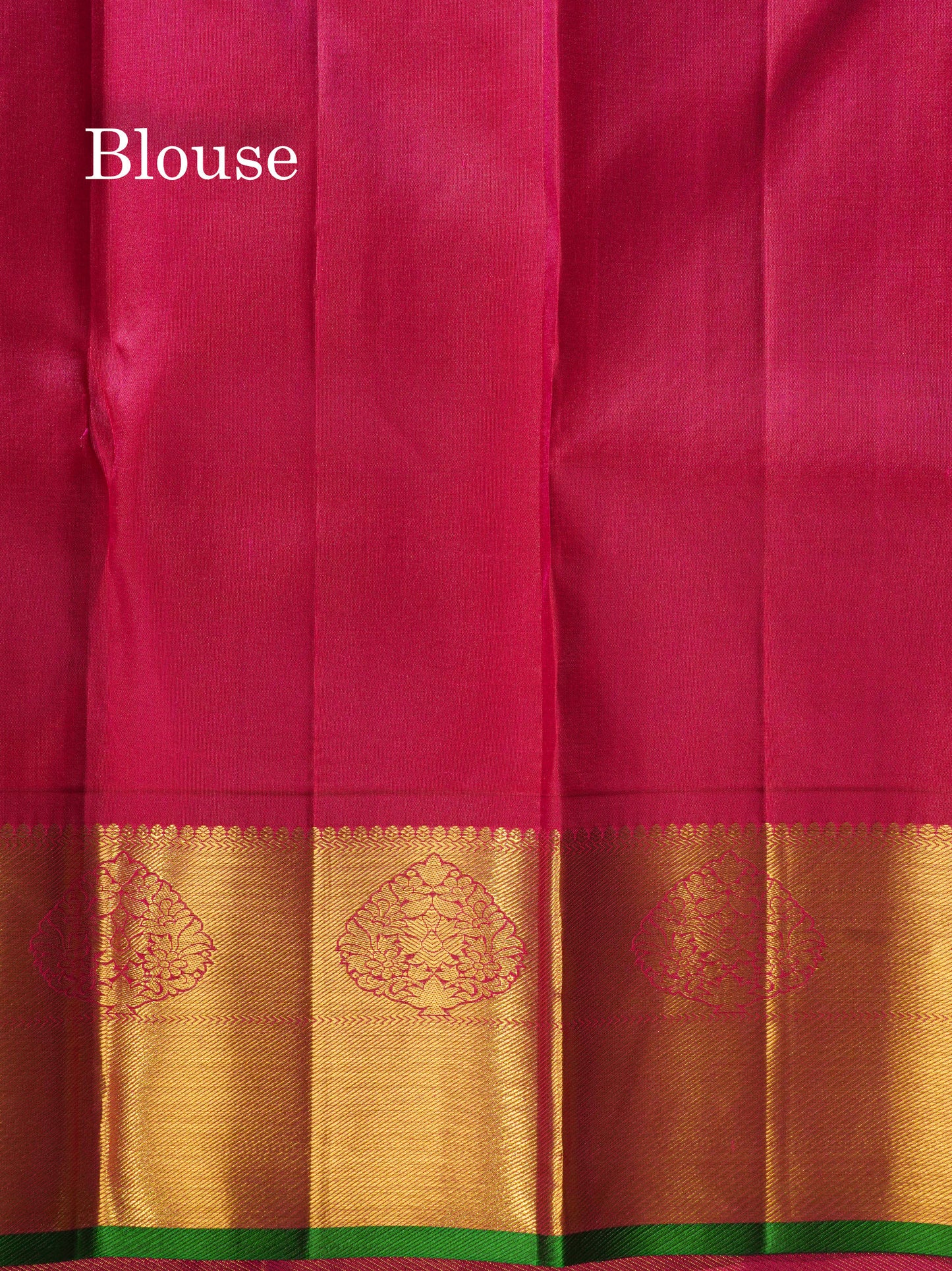 Korvai Green Pure Kanjivaram Silk Saree With Contrast Magenta Border