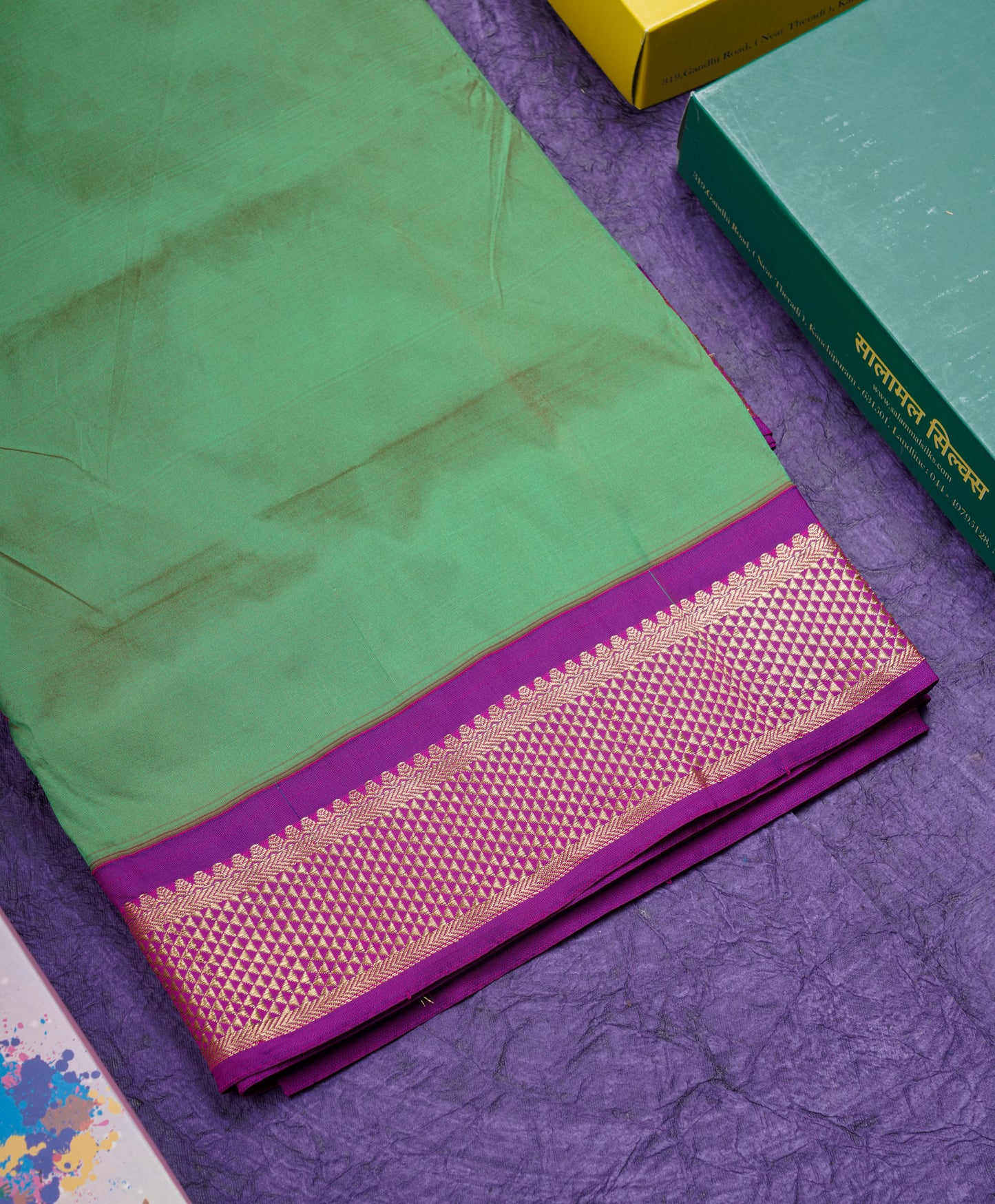 11 Yards Semi Silk Saree Chocolate with Contrast Magenta Border