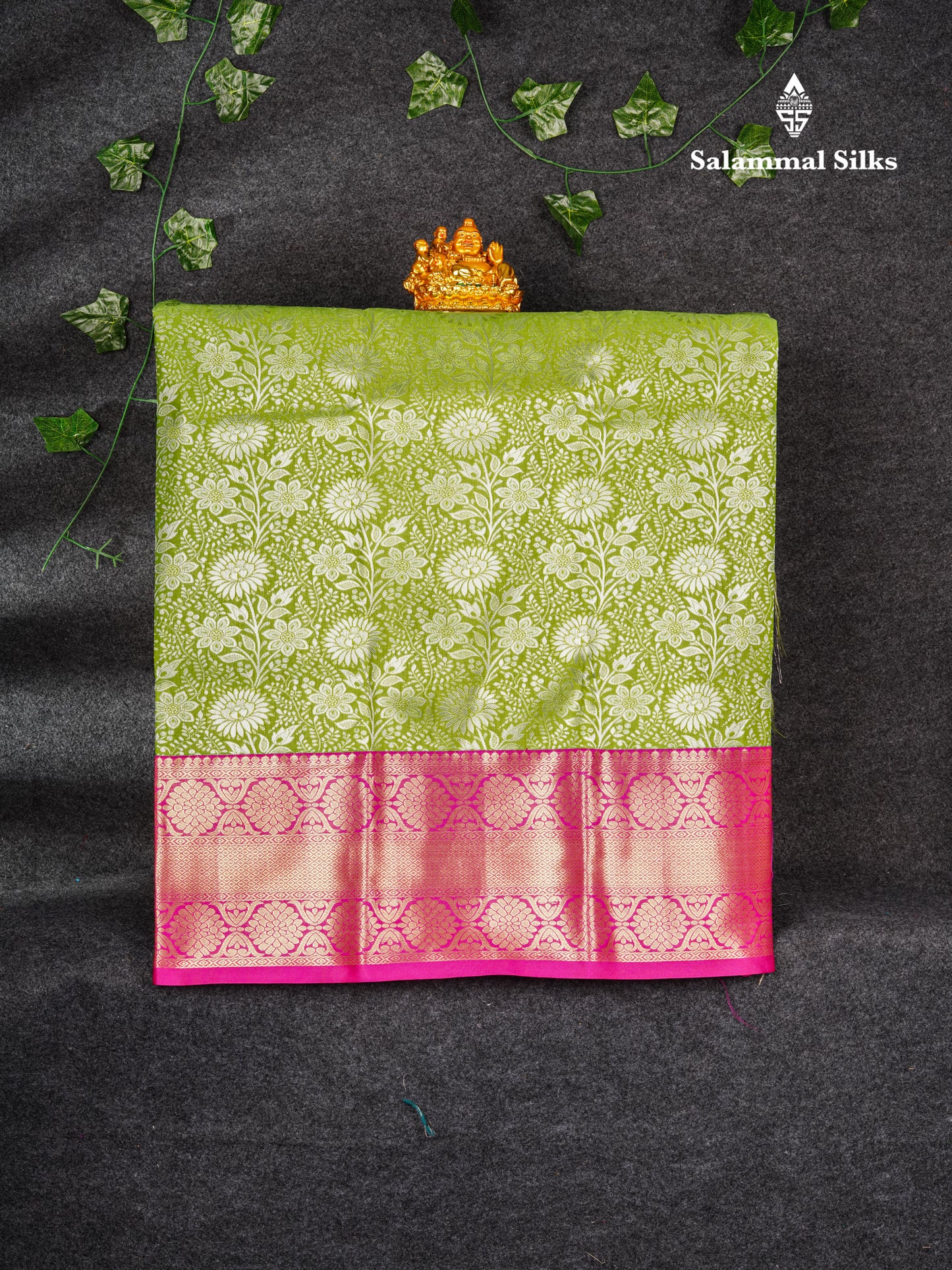 Semi Silk Pattu Pavadai ( Green ) With Pink Blouse 36"