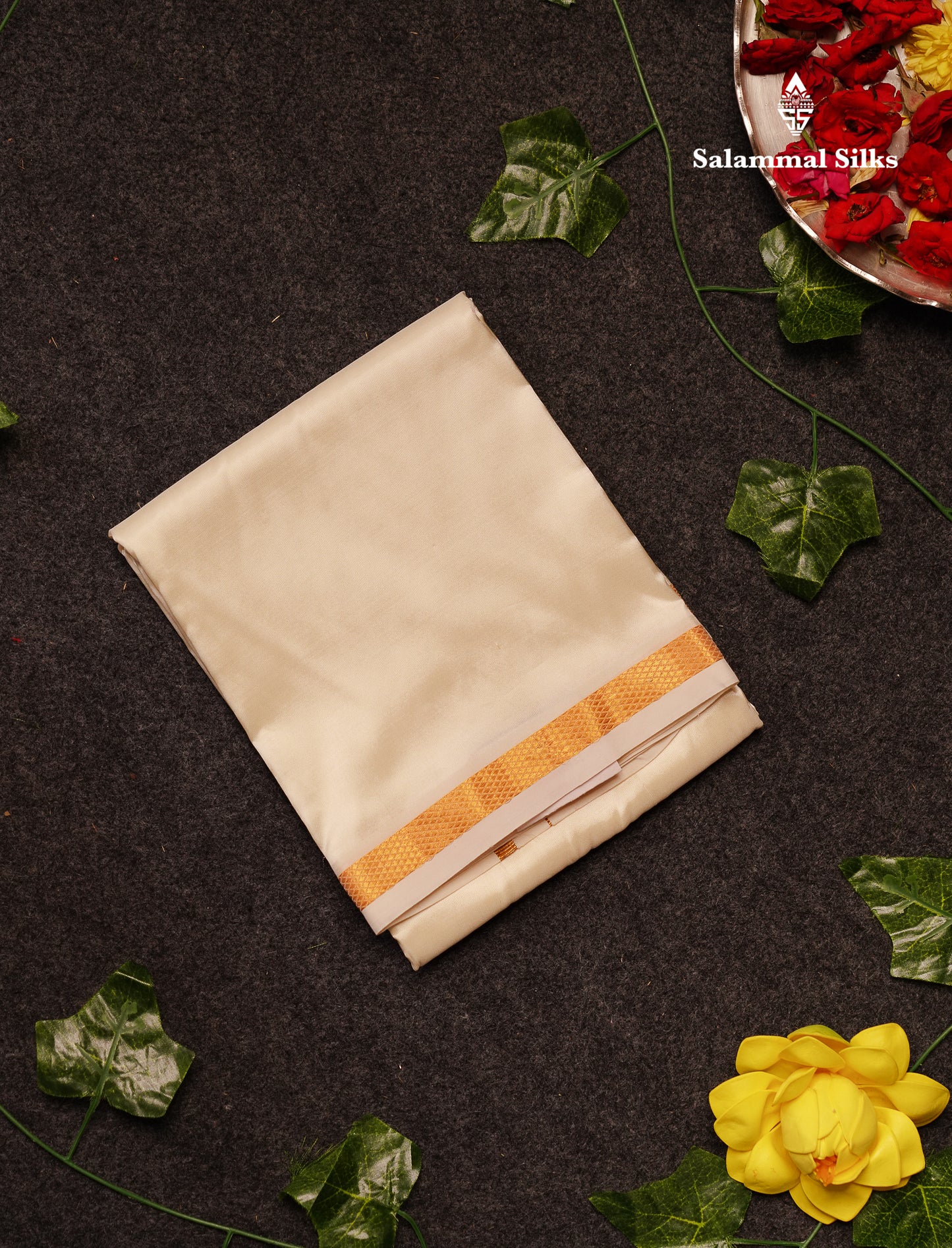 Beautiful Cream White Asha Mix (8x4) Dhoti With Small Border