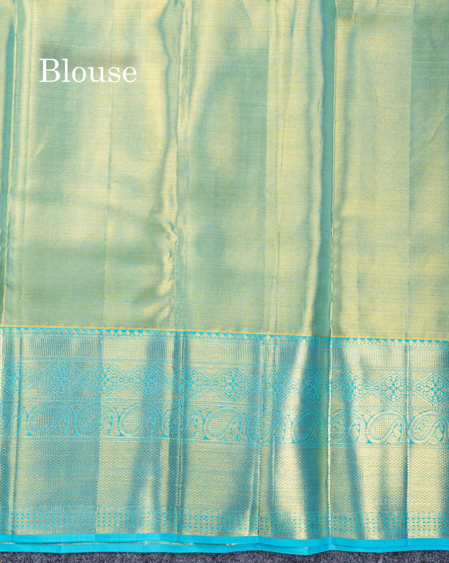 Rexona Green Tissue Bridal Pure Kanjivaram Silk Saree With Contrast Sky Blue Traditional Evening Morning Border