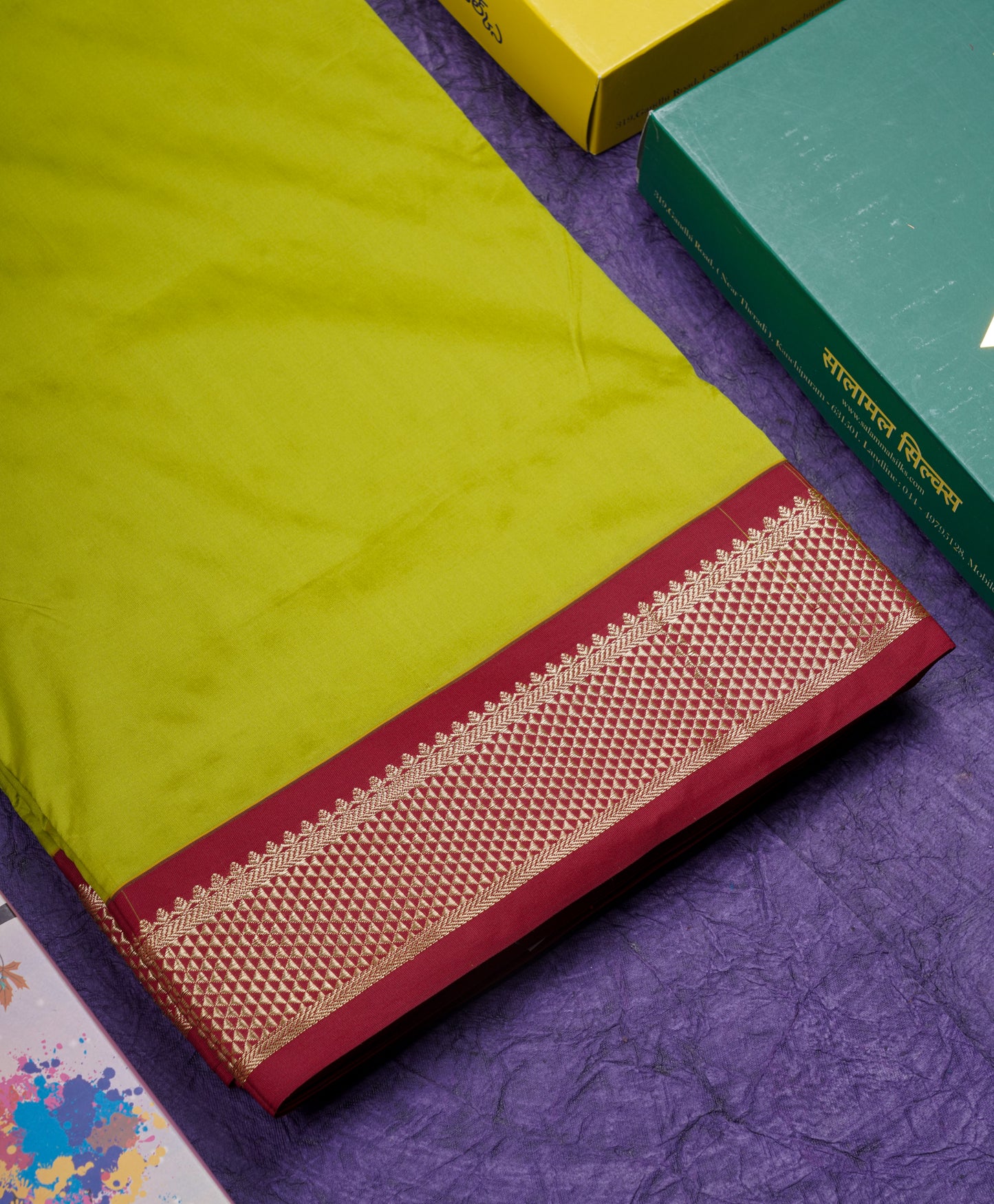 11 Yards Semi Silk Saree Beige with Contrast Maroon Border