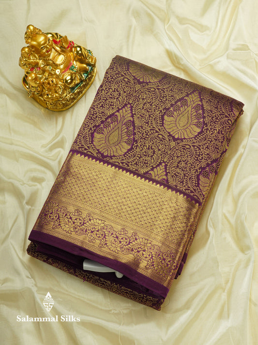 Purple Beautiful Bridal Pure Kanjivaram Silk Saree With Gold Zari Border