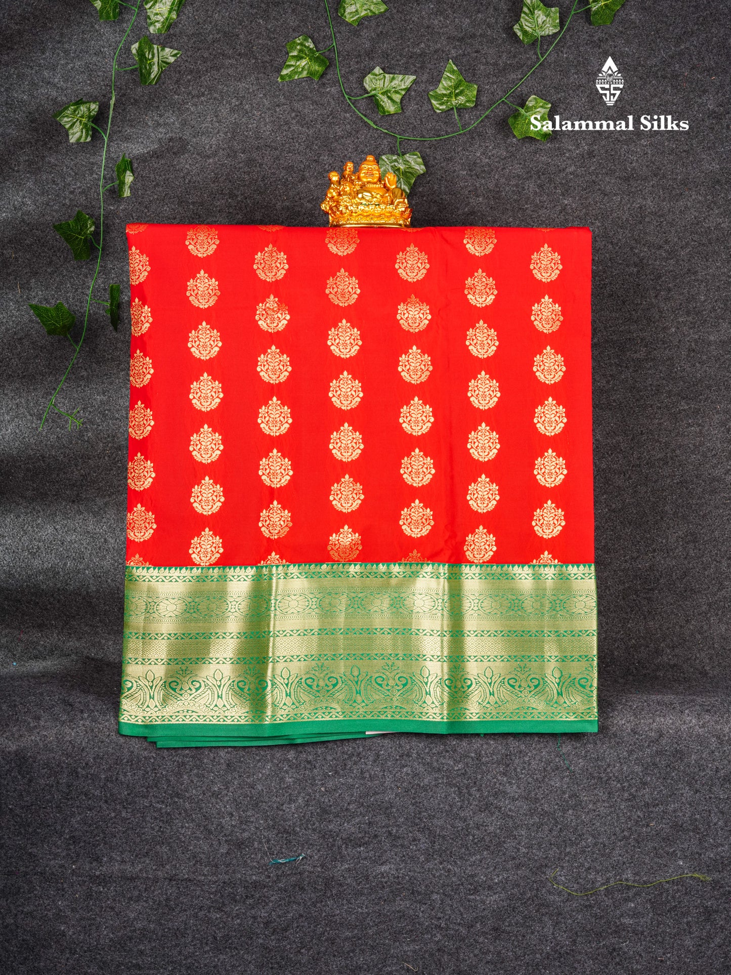 Semi Silk Pattu Pavadai (Chilly Red) With Bottle Green Blouse 36"