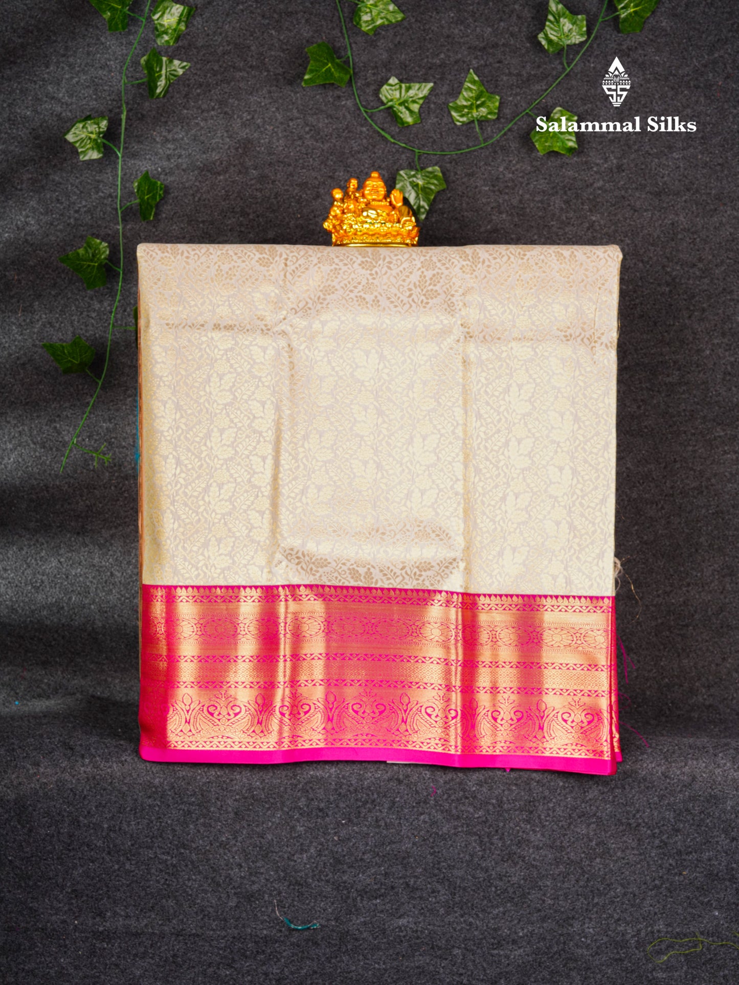 Semi Silk Pattu Pavadai (Cream) With Magenta Pink Blouse 36"