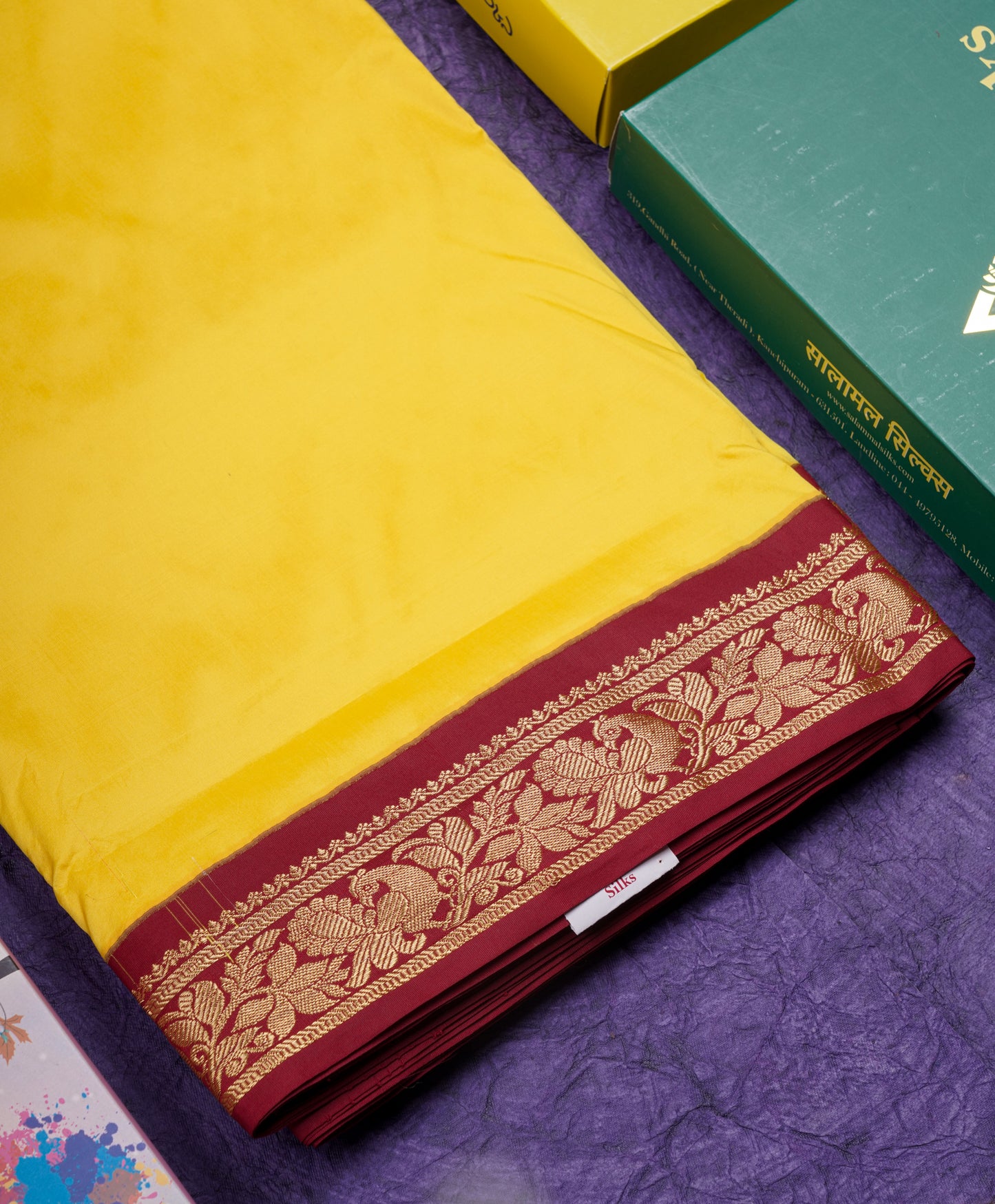 11 Yards Semi Silk Saree Green with Contrast Pink Border
