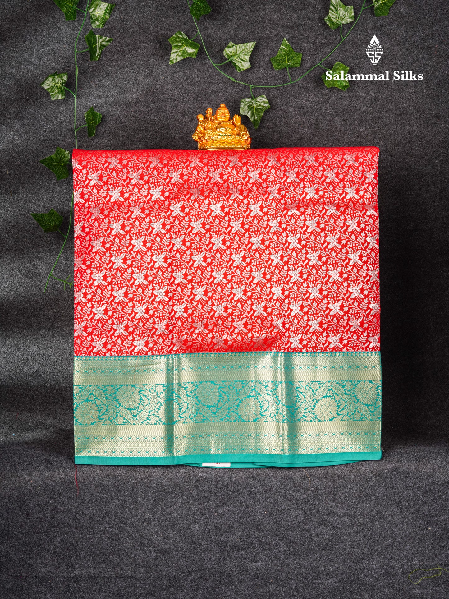 Semi Silk Pattu Pavadai (Red) With Sapphire Green Blouse 35.50"