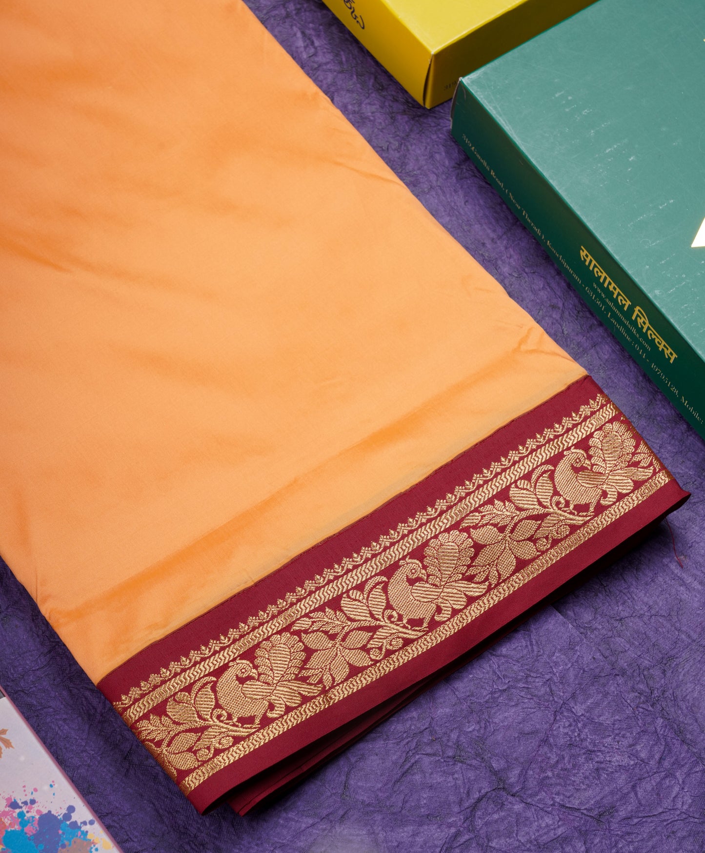 11 Yards Semi Silk Saree Green with Contrast Pink Border