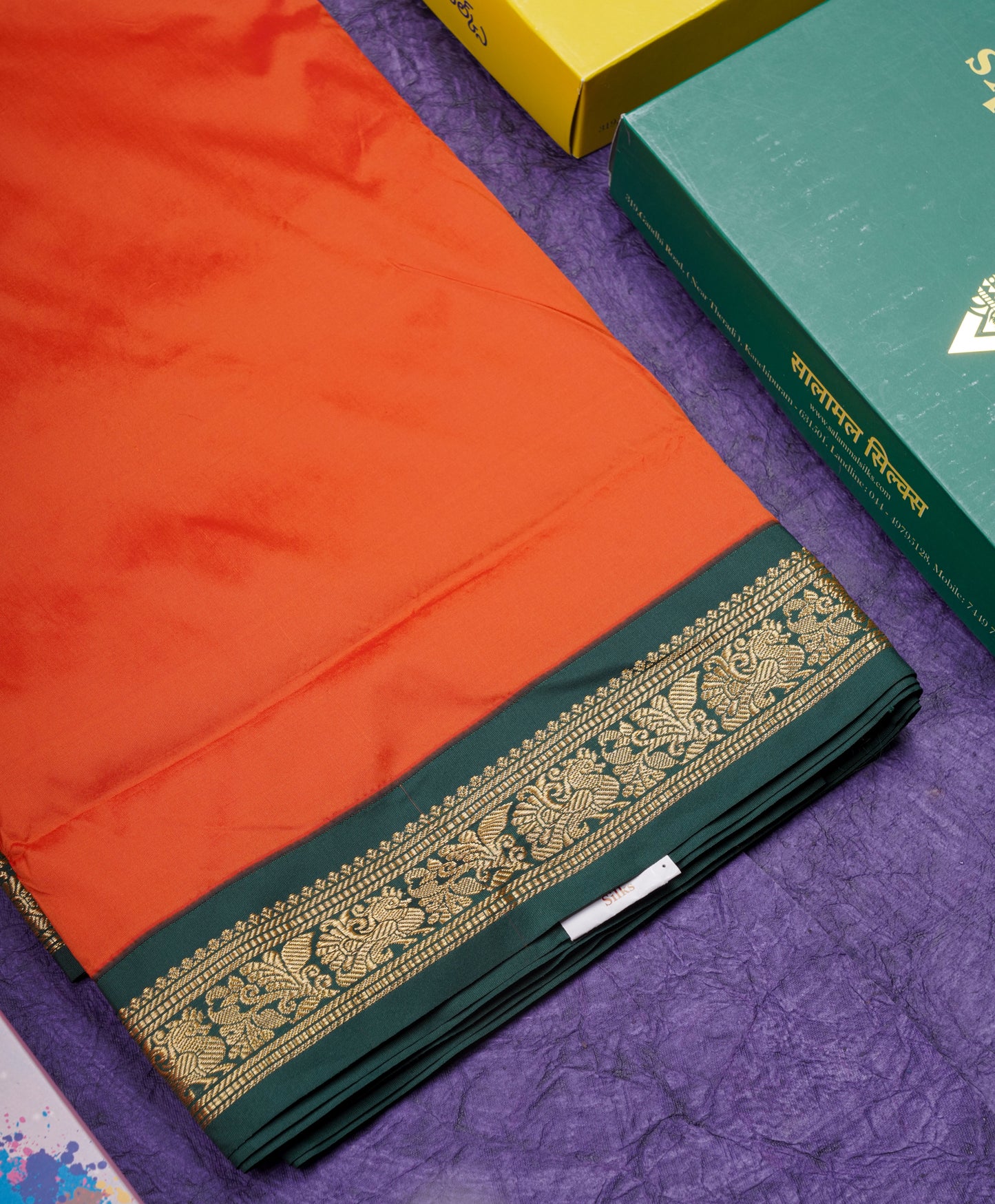 11 Yards Semi Silk Saree Green with Contrast Pink Border