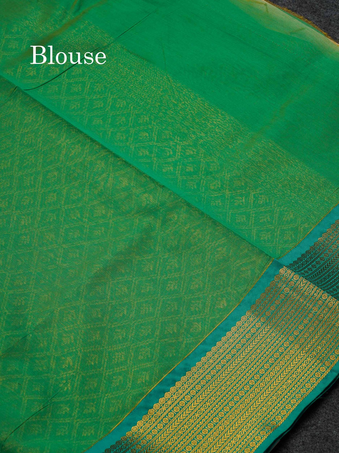 Beautiful Peacock Green Zari Butta Semi Silk Cotton Saree With Contrast Chilly Red Traditional Border