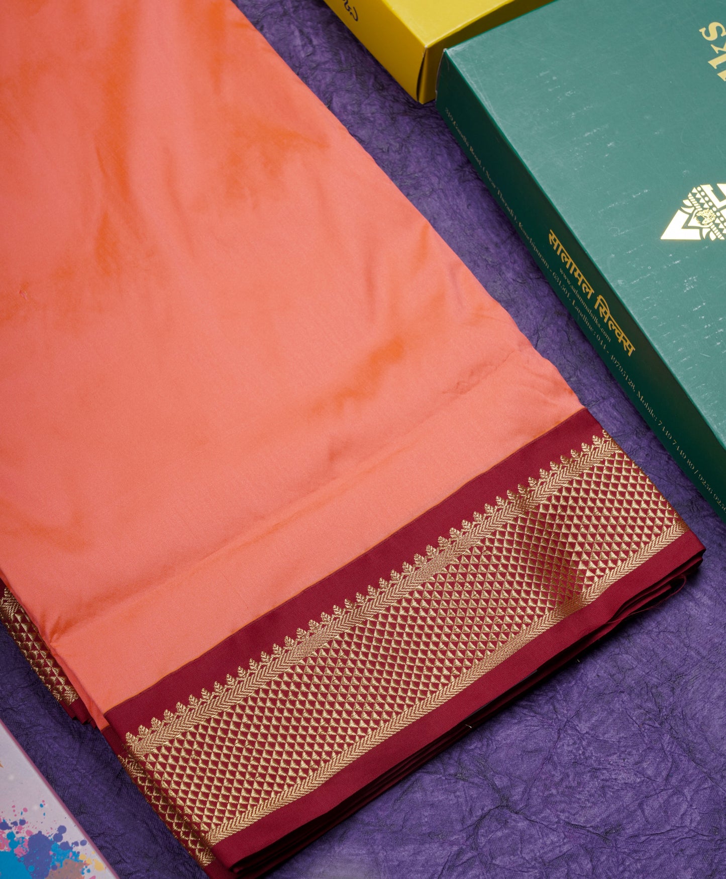 11 Yards Semi Silk Saree Light Green with Contrast Maroon Border