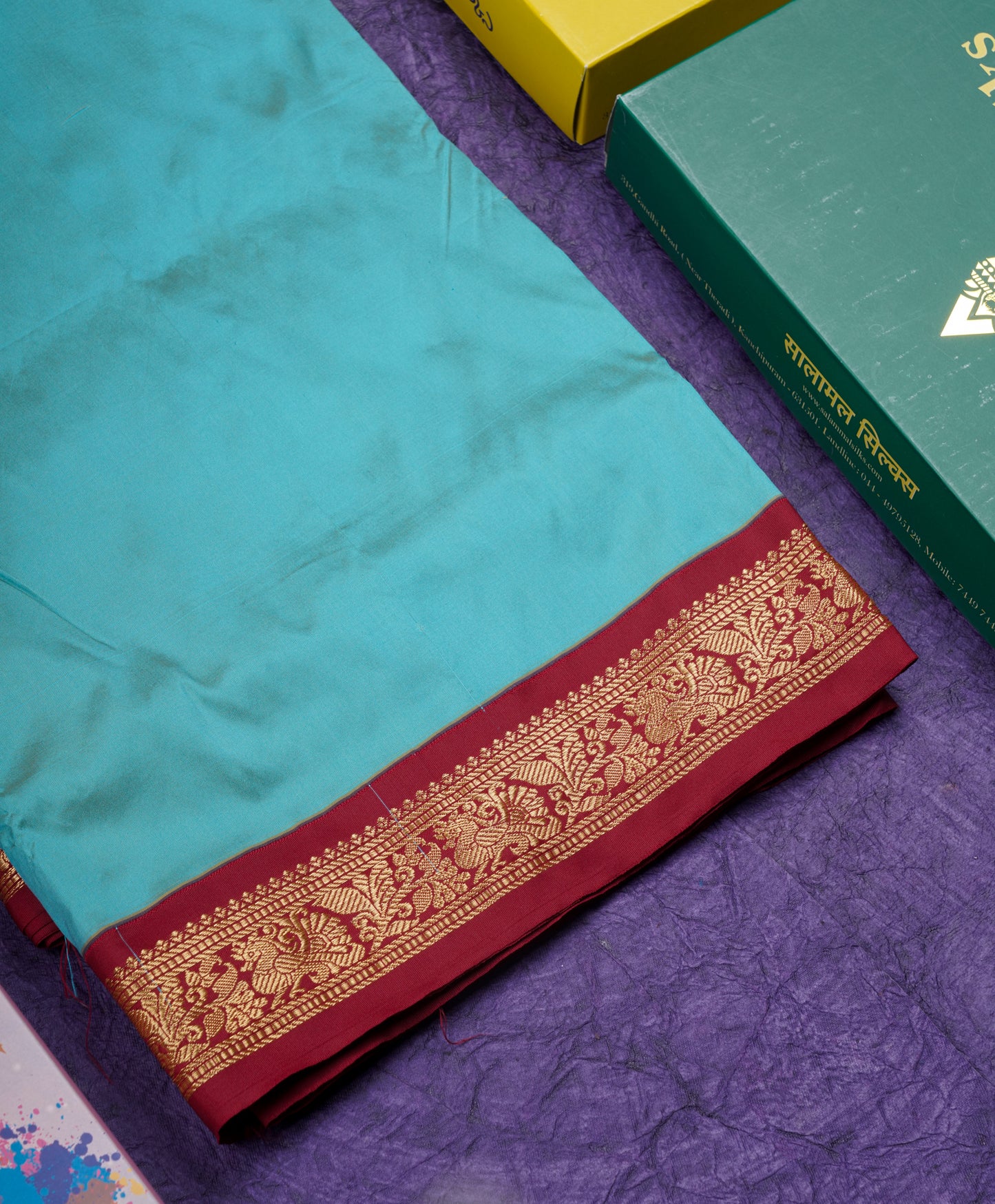 11 Yards Semi Silk Saree Green with Contrast Pink Border