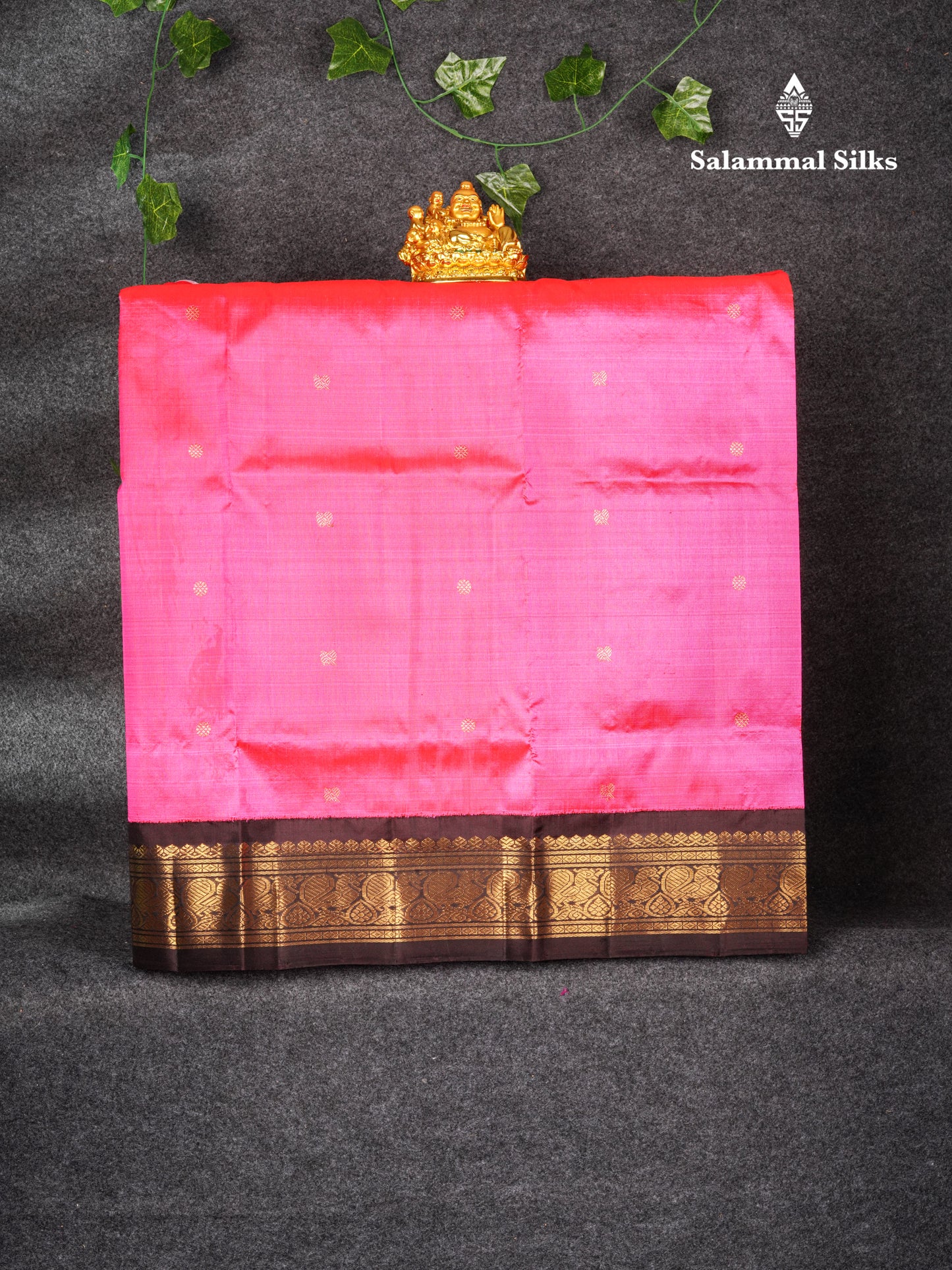 Pure Silk Pure Zari Pattu Pavadai (Pink) With Contrast Dark Brown Border 30"
