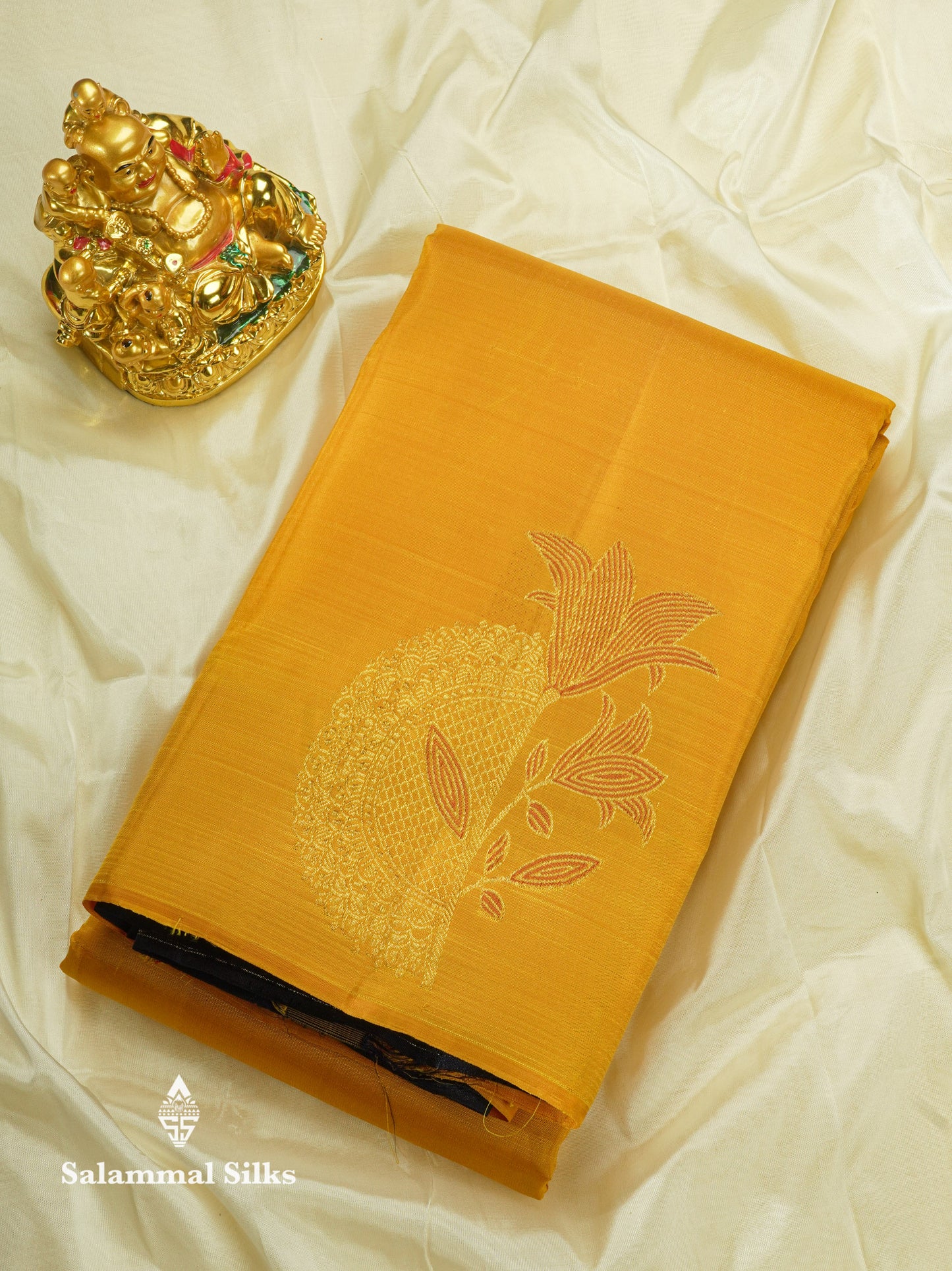 Mustard Yellow Fancy Pure Kanjivaram Silk Saree with Contrast Blouse