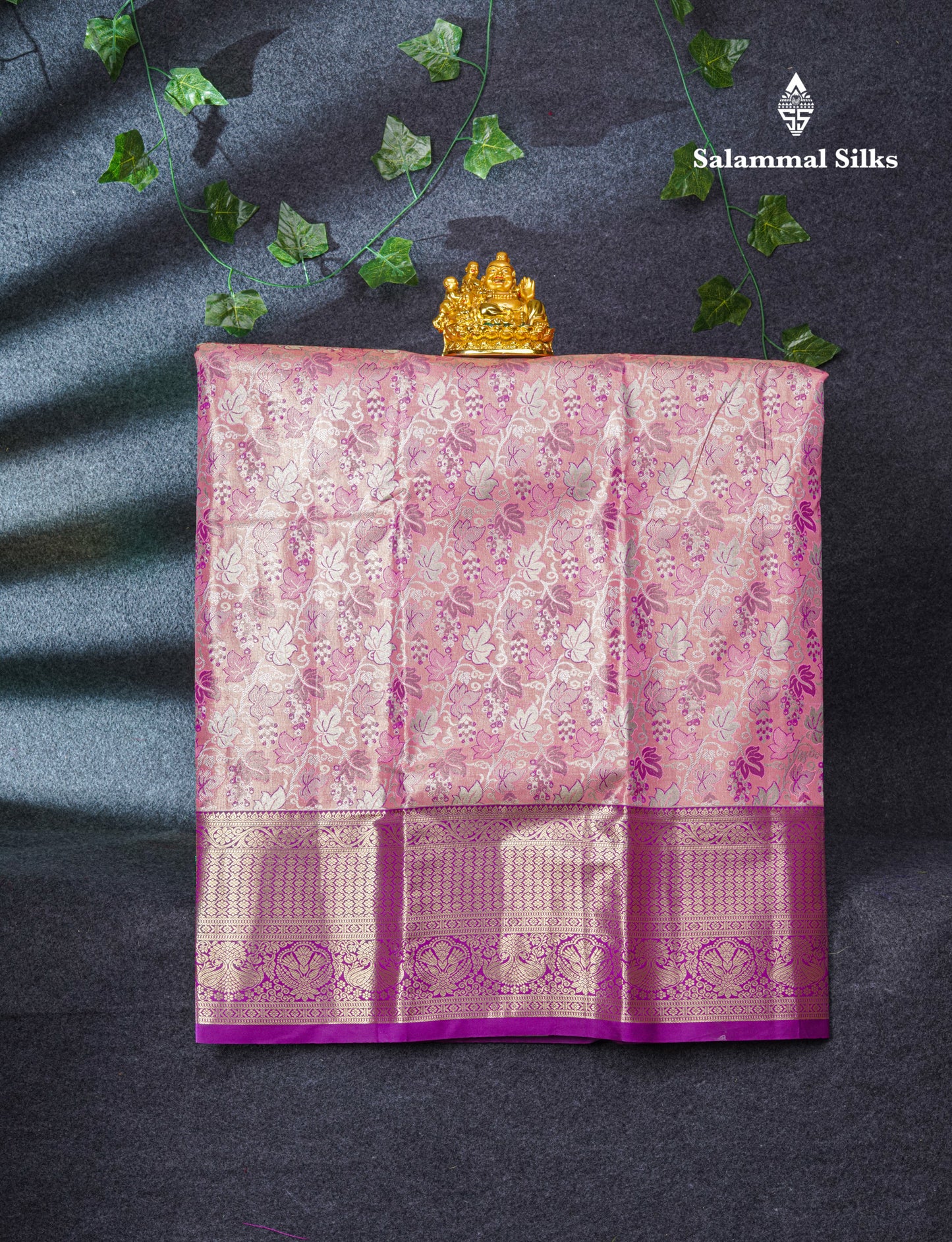 Semi Silk Pattu Pavadai Tissue (Golden Yellow) With Magenta Pink Blouse 35.5"