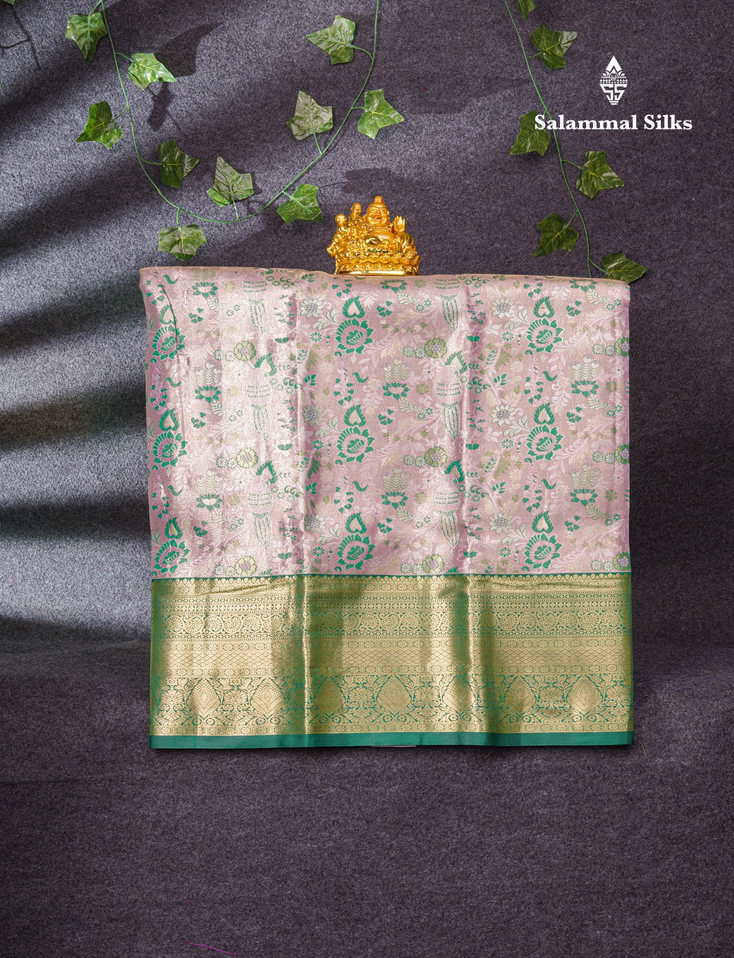 Semi Silk Pattu Pavadai Tissue (Light Lavender) With Bottle Green Blouse 36"
