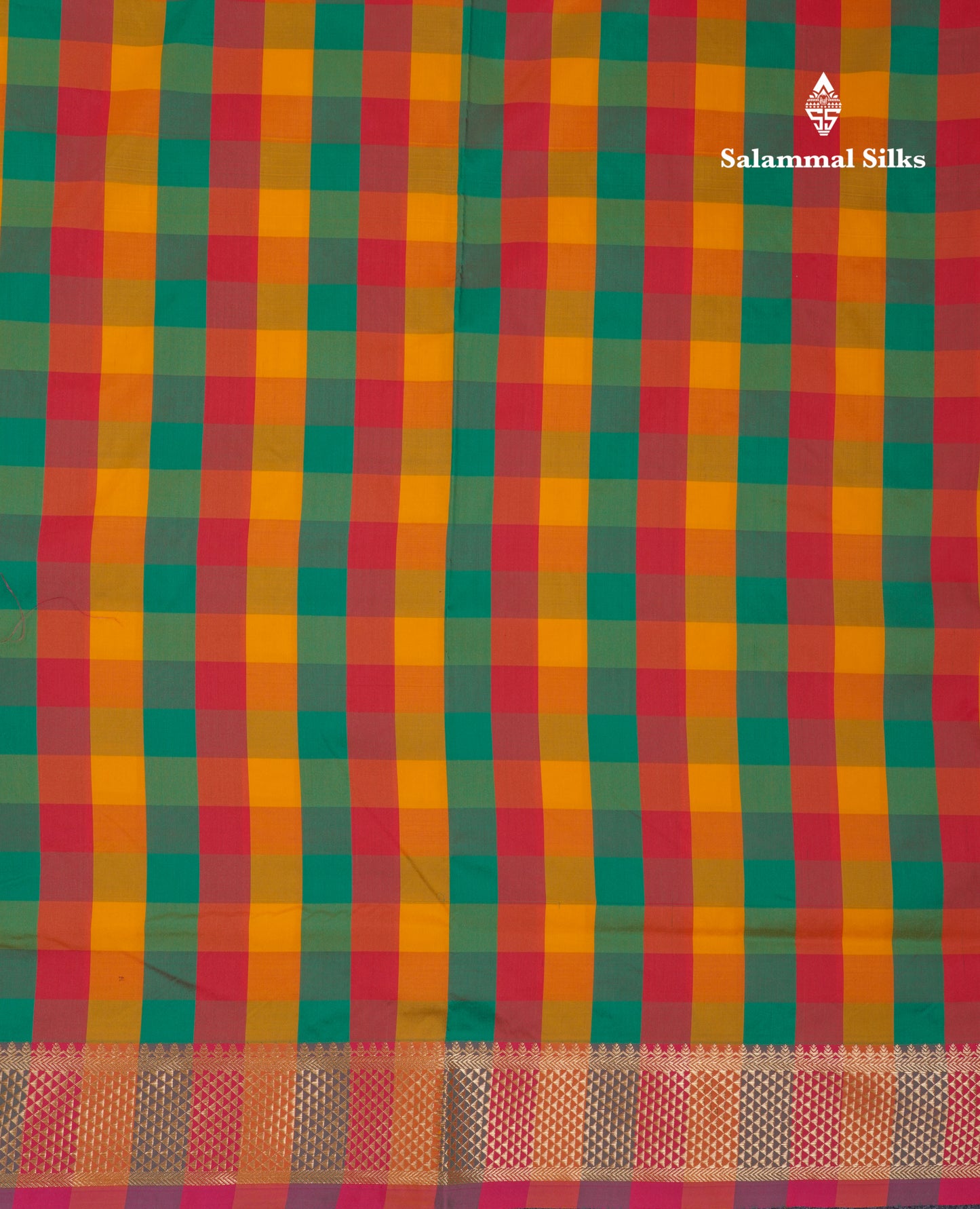 11 Yards Semi Silk Saree Multicolour Checks with Self Border
