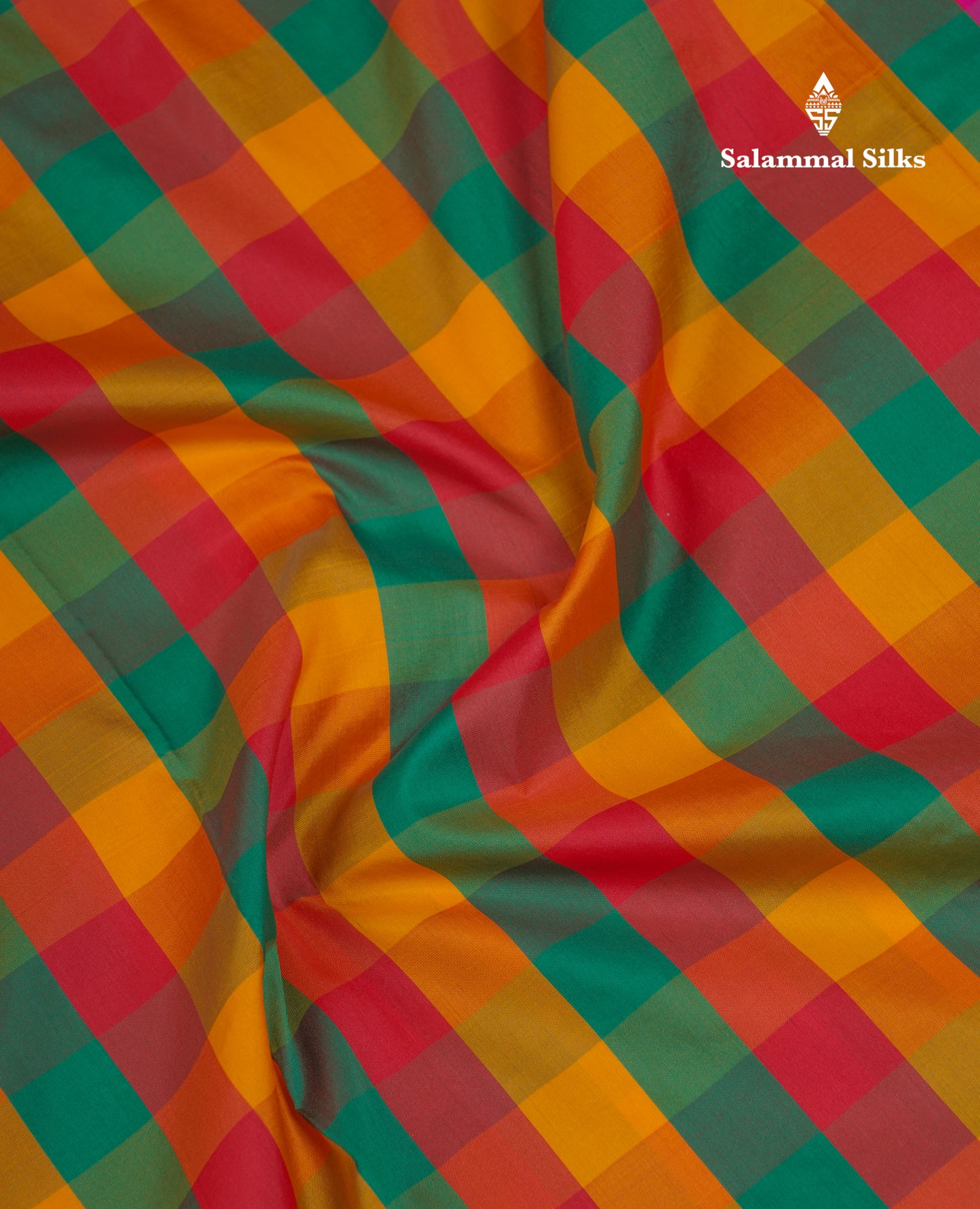 11 Yards Semi Silk Saree Multicolour Checks with Self Border