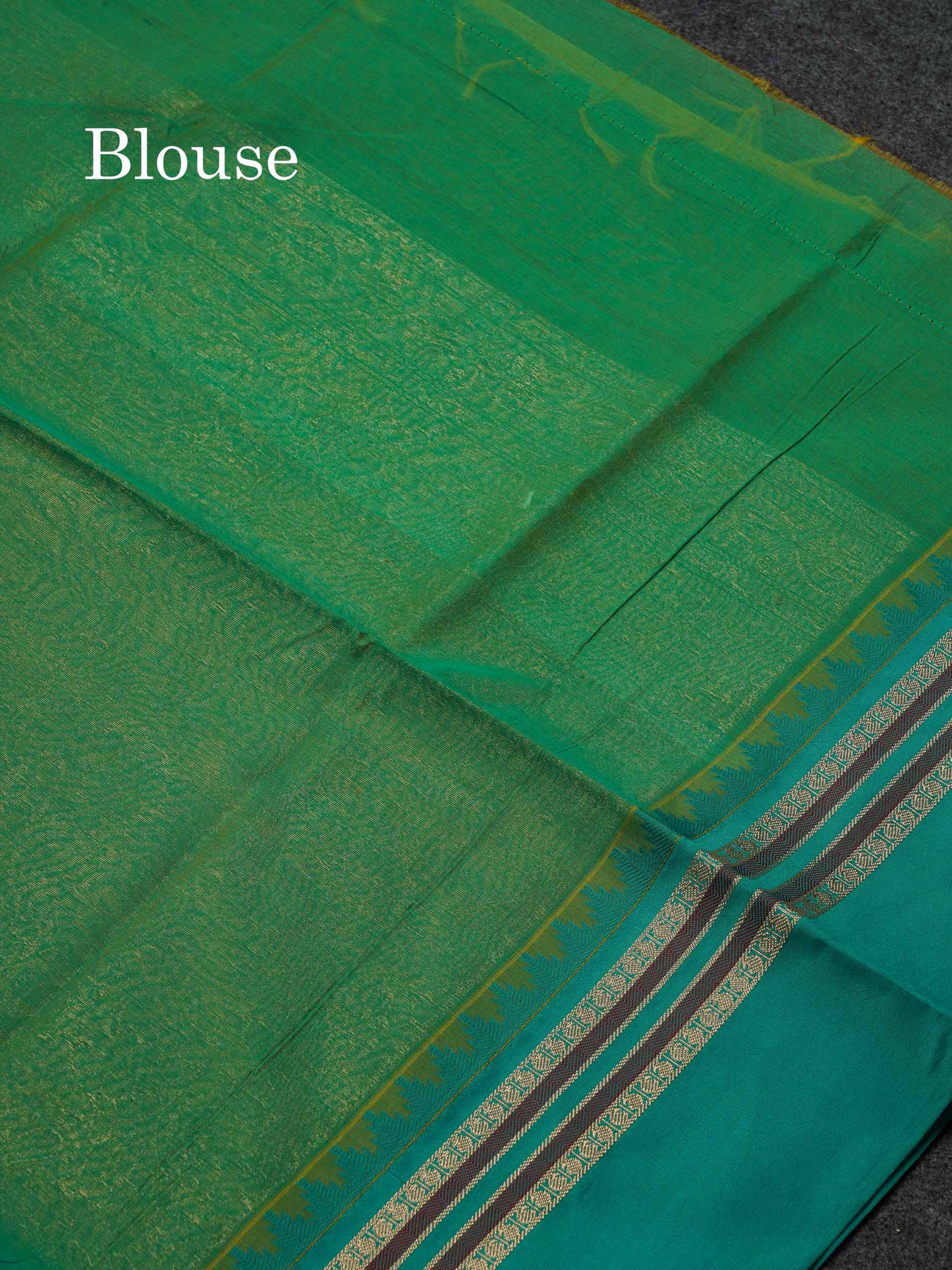 Beautiful Lemon Yellow Zari Butta Semi Silk Cotton Saree With Contrast Sapphire Green Traditional Border