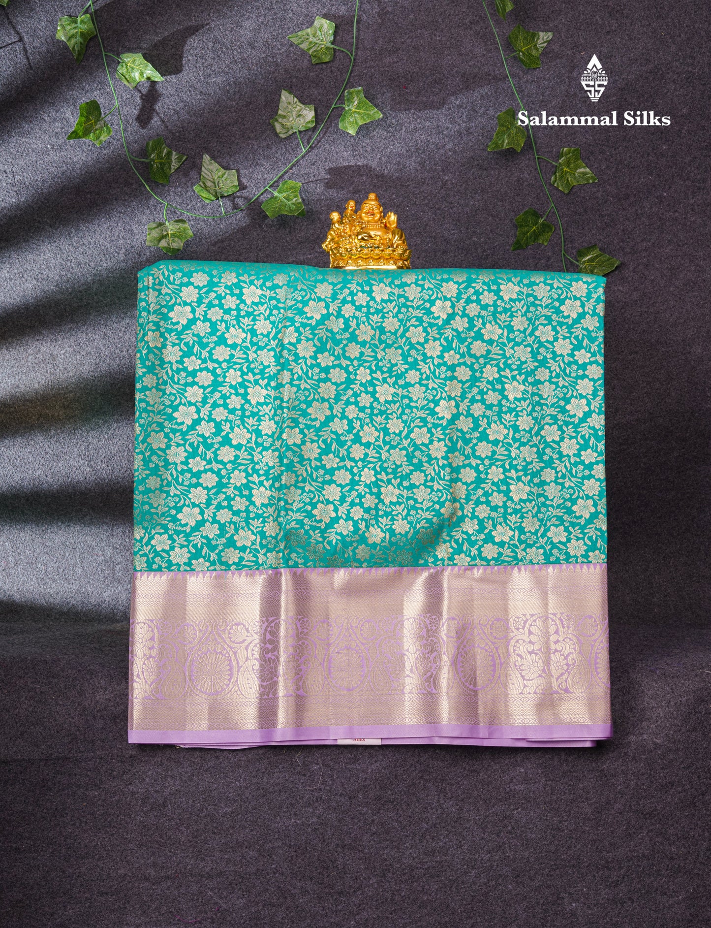 Semi Silk Pattu Pavadai (Sapphire Green) With Lavender Blouse 35"