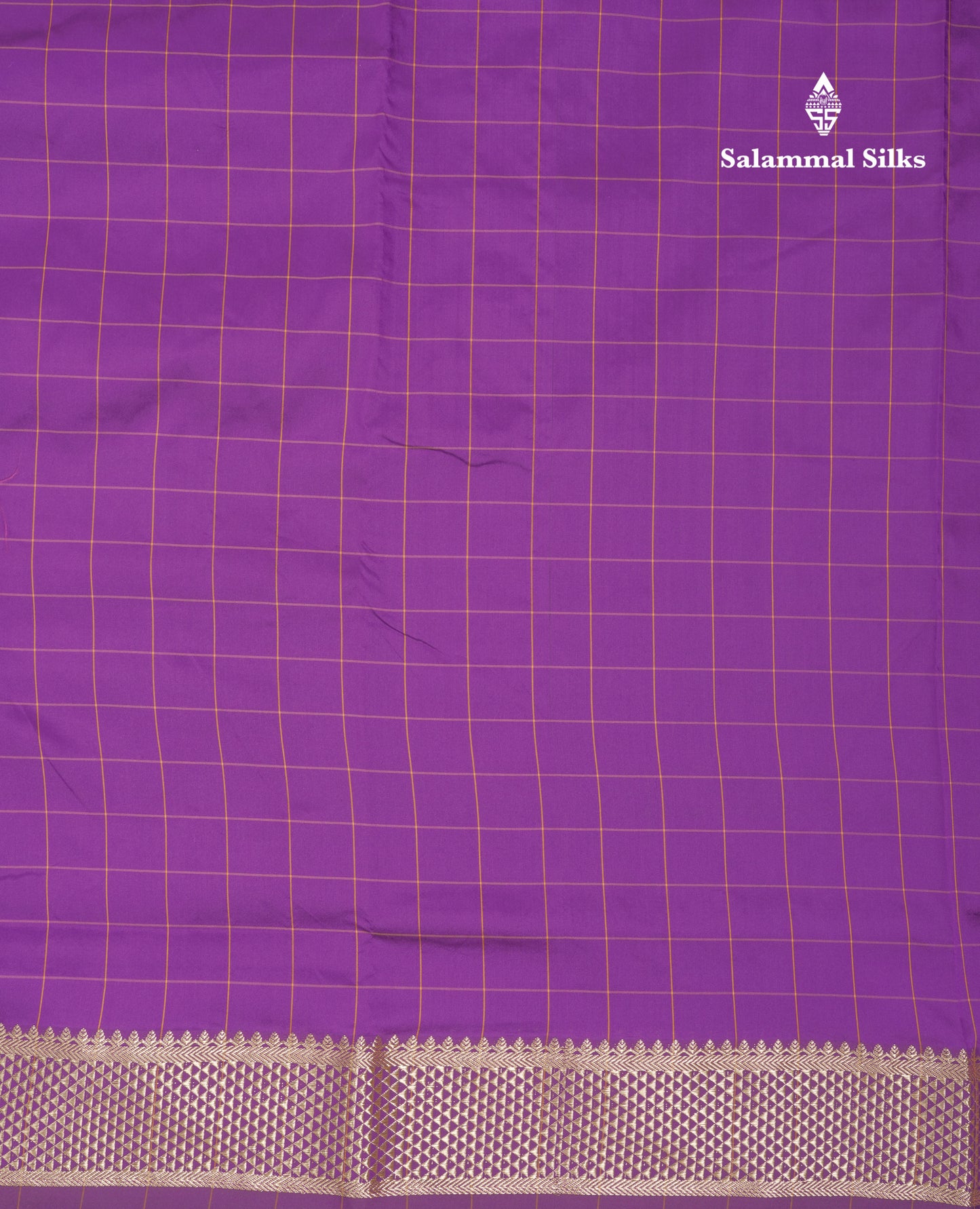 9 Yards Semi Silk Saree Purple Checks With Traditional Border