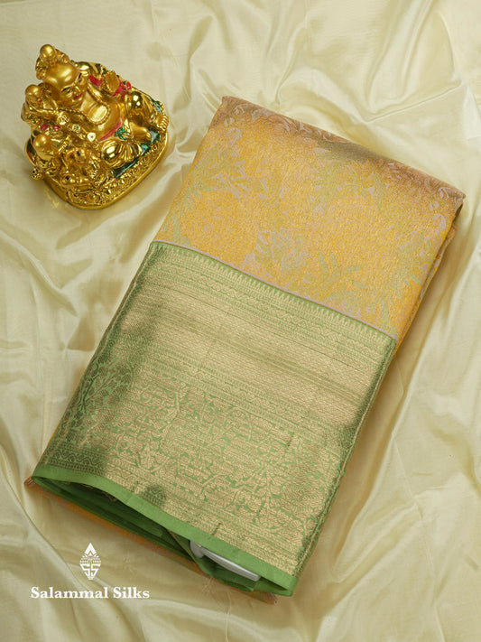 Yellow Colour Pure Kanjivaram Silk Saree with Elaichi Green Border