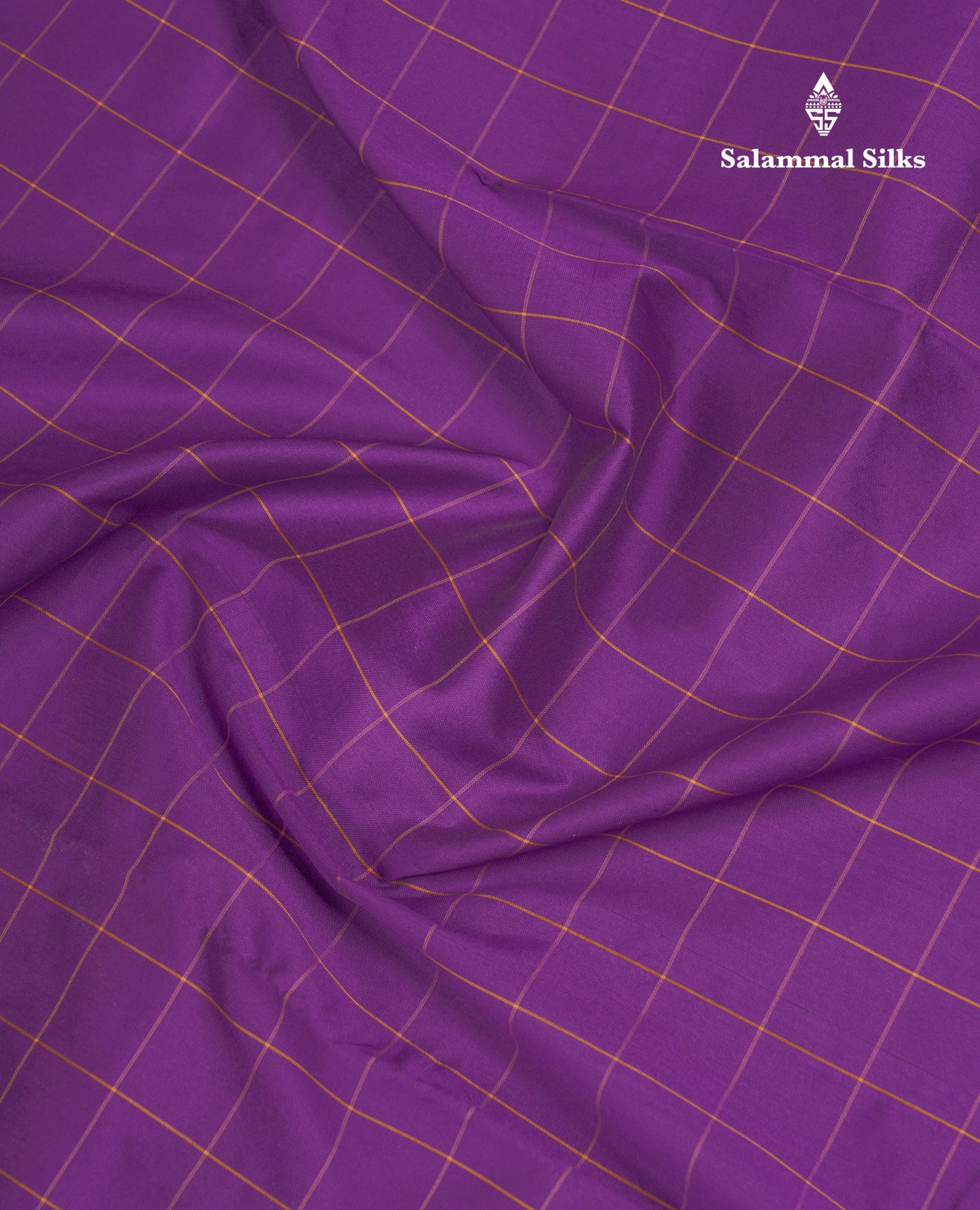 9 Yards Semi Silk Saree Purple Checks With Traditional Border