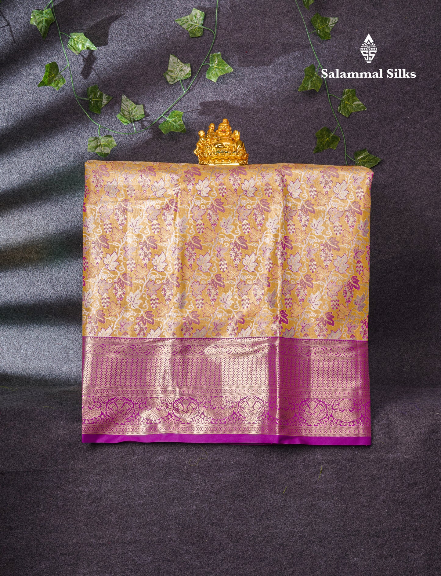 Semi Silk Pattu Pavadai Tissue (Golden Yellow) With Magenta Pink Blouse 35.5"