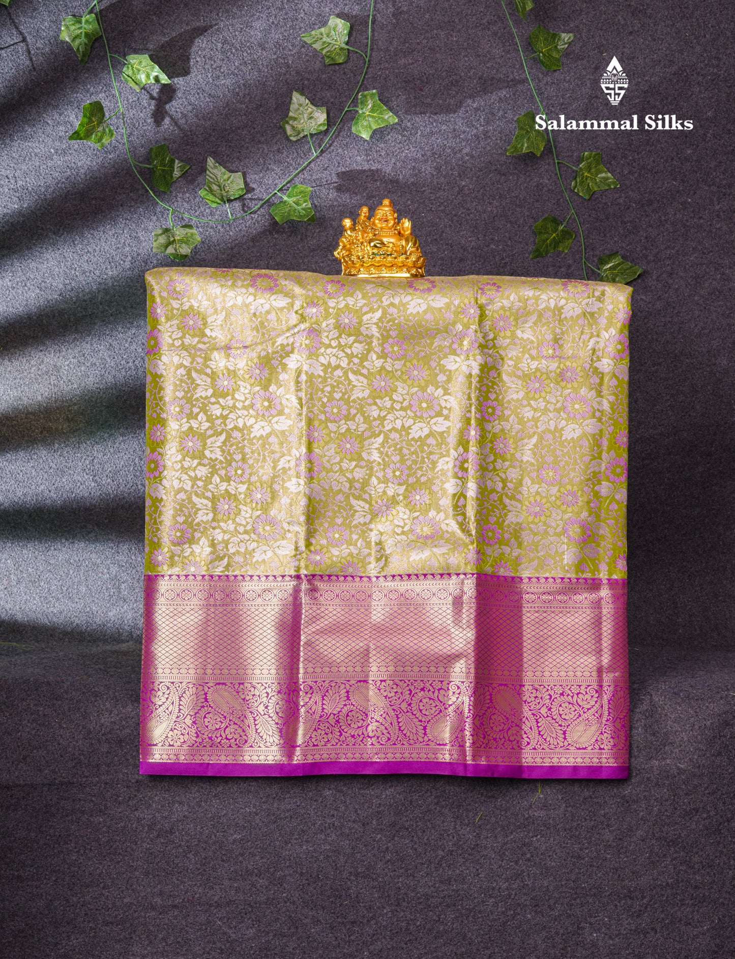 Semi Silk Pattu Pavadai Tissue (Light Green) With Magenta Pink Blouse 37"