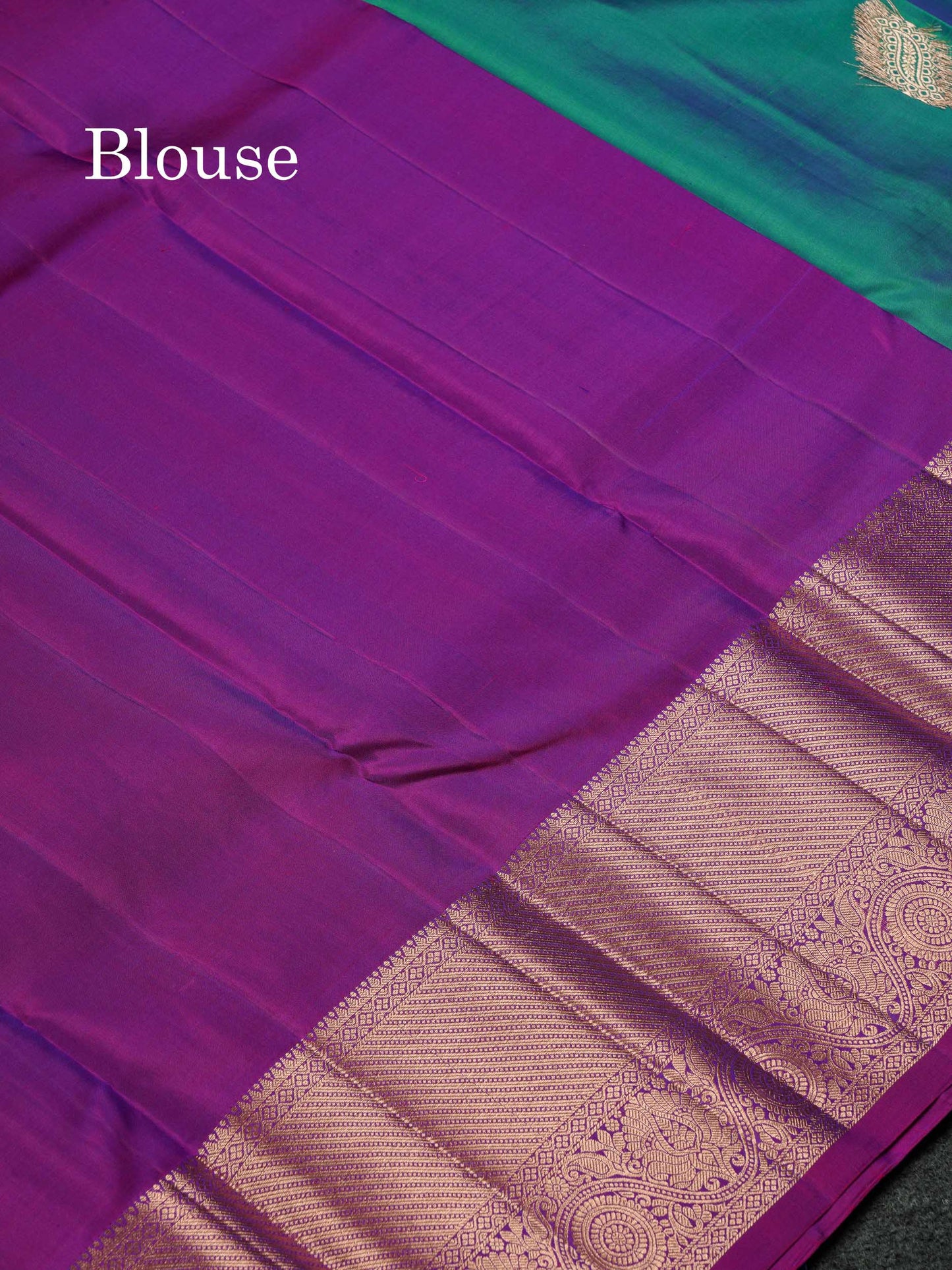Beautiful Dual Tone Peacock Green Pure Kanjivaram Silk Saree With Contrast Magenta Traditional Border