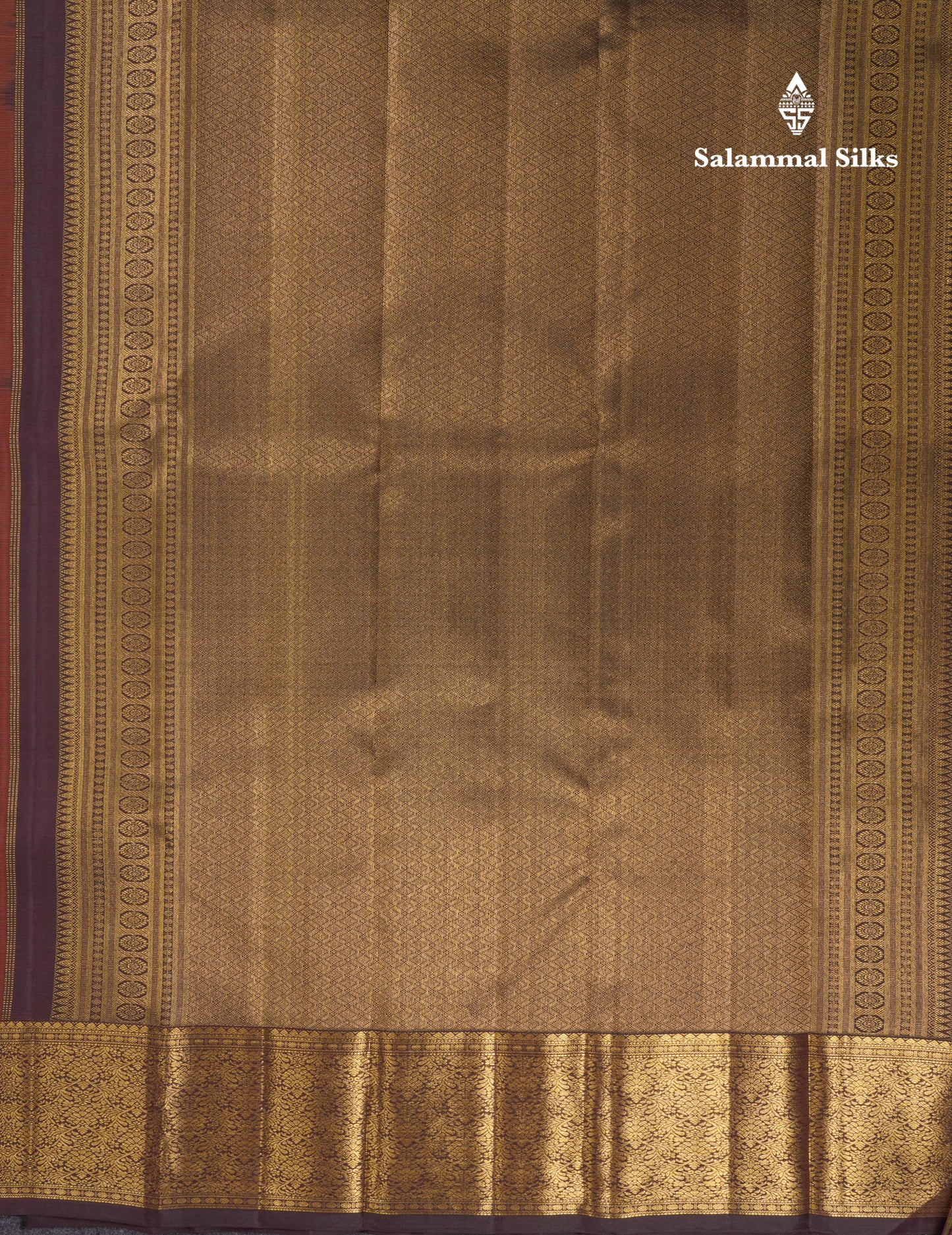 Plain Rust Orange Kanjivaram Pure Silk Silk Fast Premium Zari Saree With Contrast Brown Border