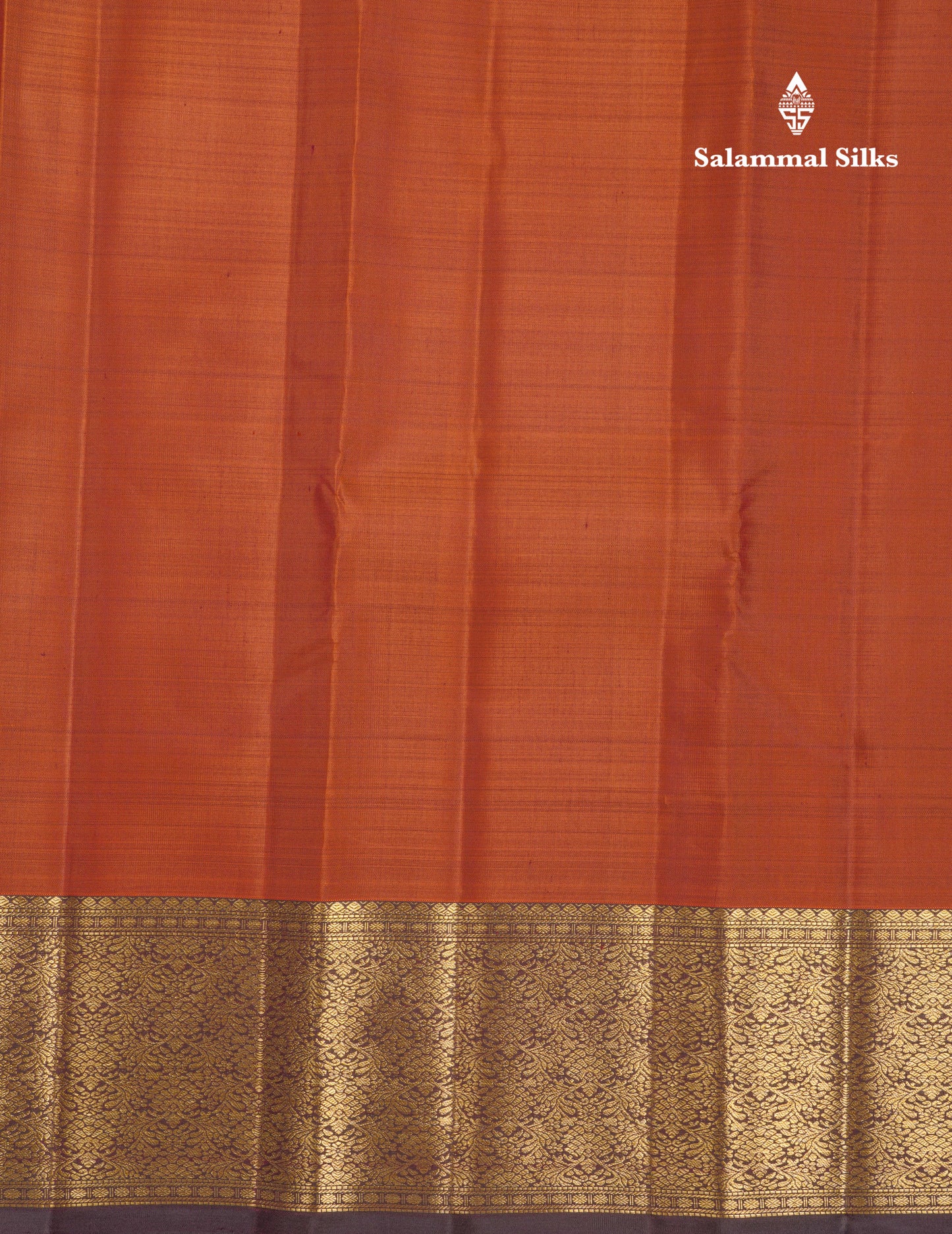 Plain Rust Orange Kanjivaram Pure Silk Silk Fast Premium Zari Saree With Contrast Brown Border