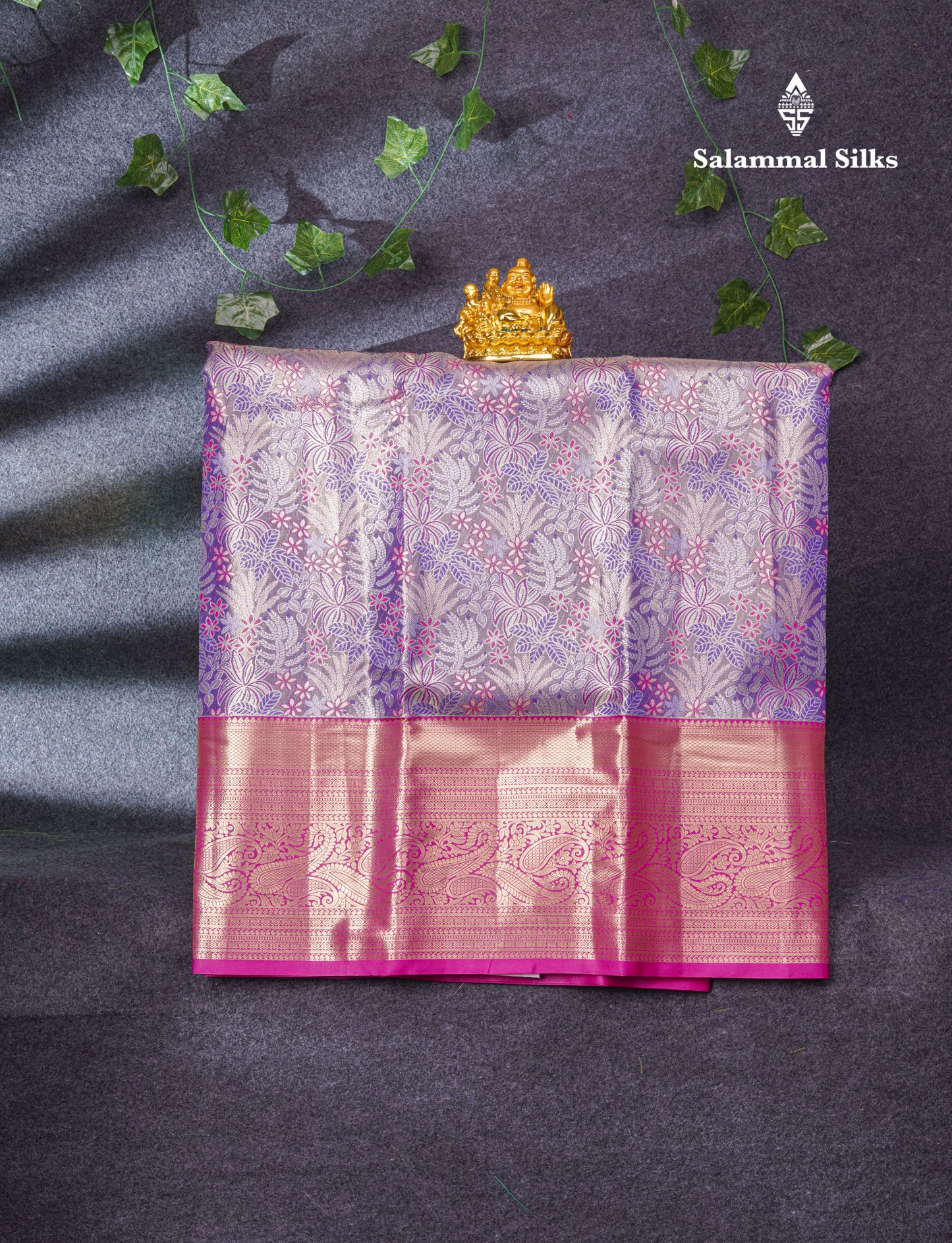 Semi Silk Pattu Pavadai Tissue (Lavender) With Magenta Pink Blouse 37"