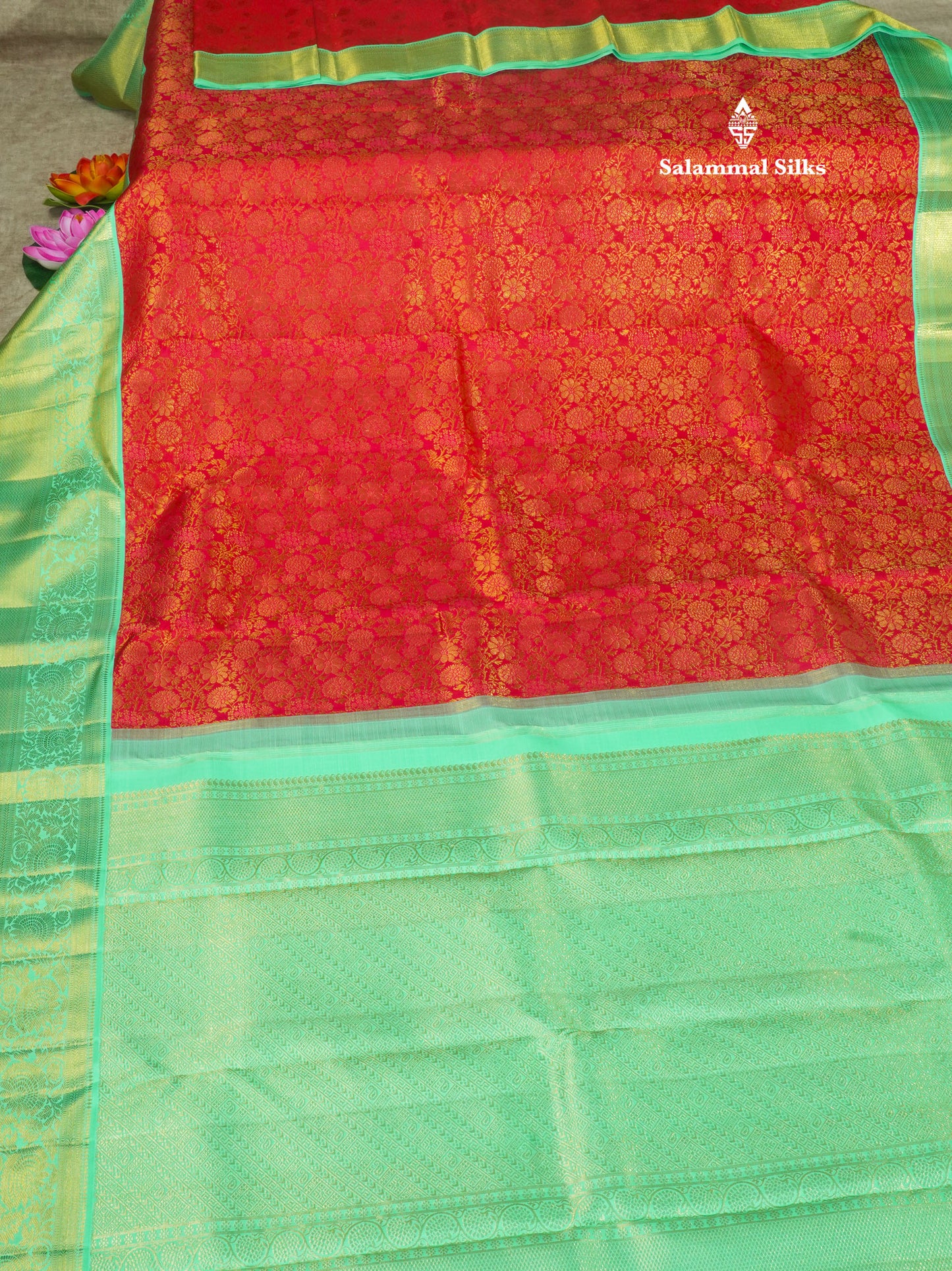 Beautiful Dual Tone Reddish Pink Pure Kanjivaram Silk Saree (2G) Zari With Contrast Rexona Green Border