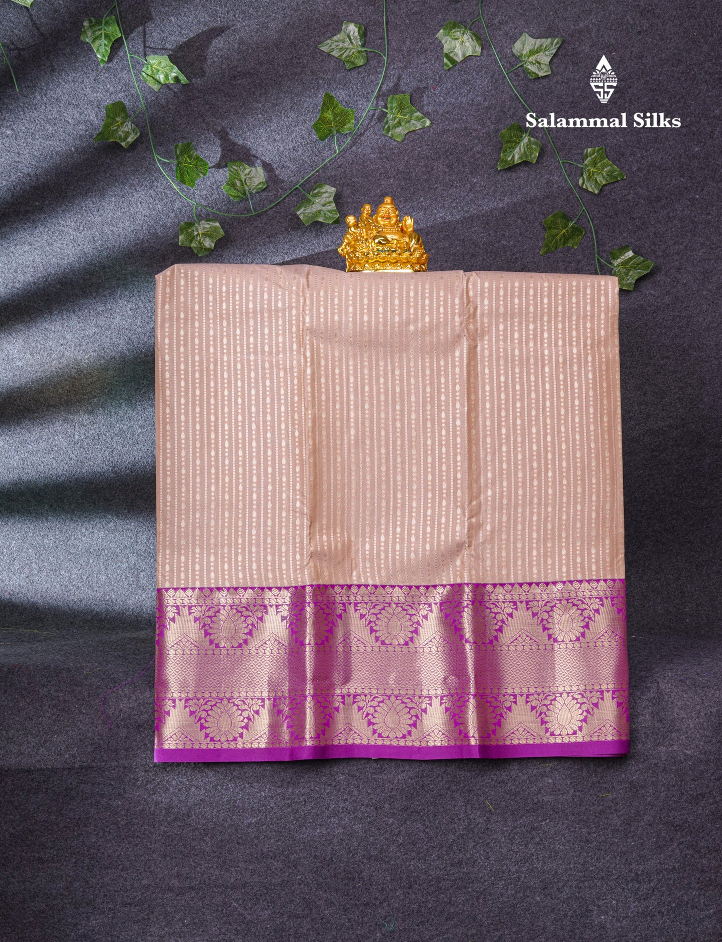 Semi Silk Pattu Pavadai (Light Chocolate) With Purple Blouse 37"