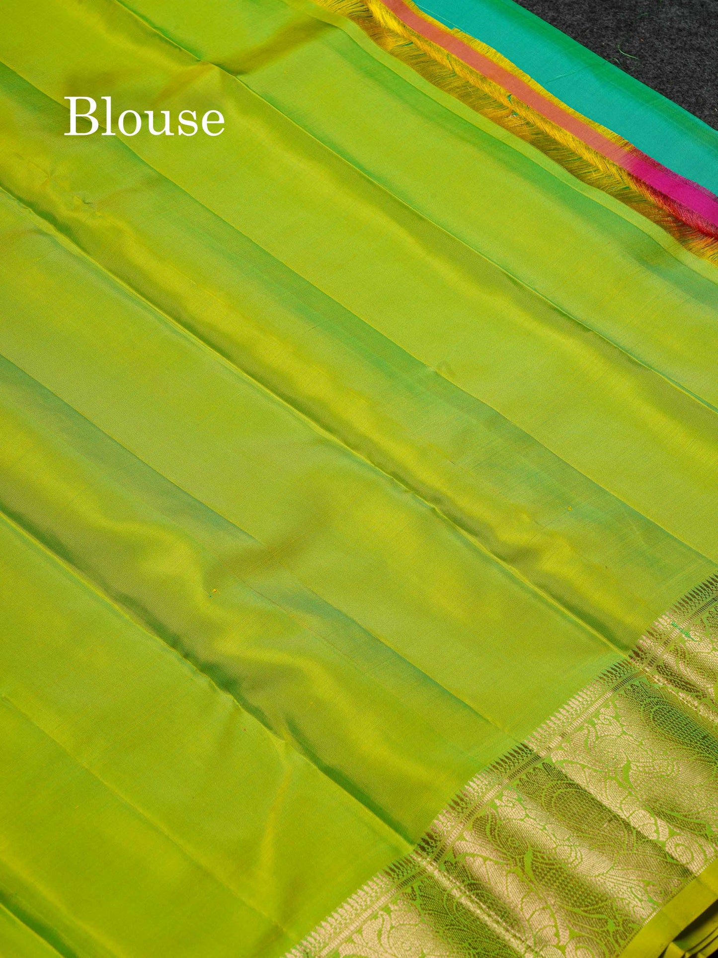 Beautiful Dual Tone Sapphire Green Menakari Work Pure Kanjivaram Silk Saree With Contrast Dual Tone Parrot Green Traditional Border