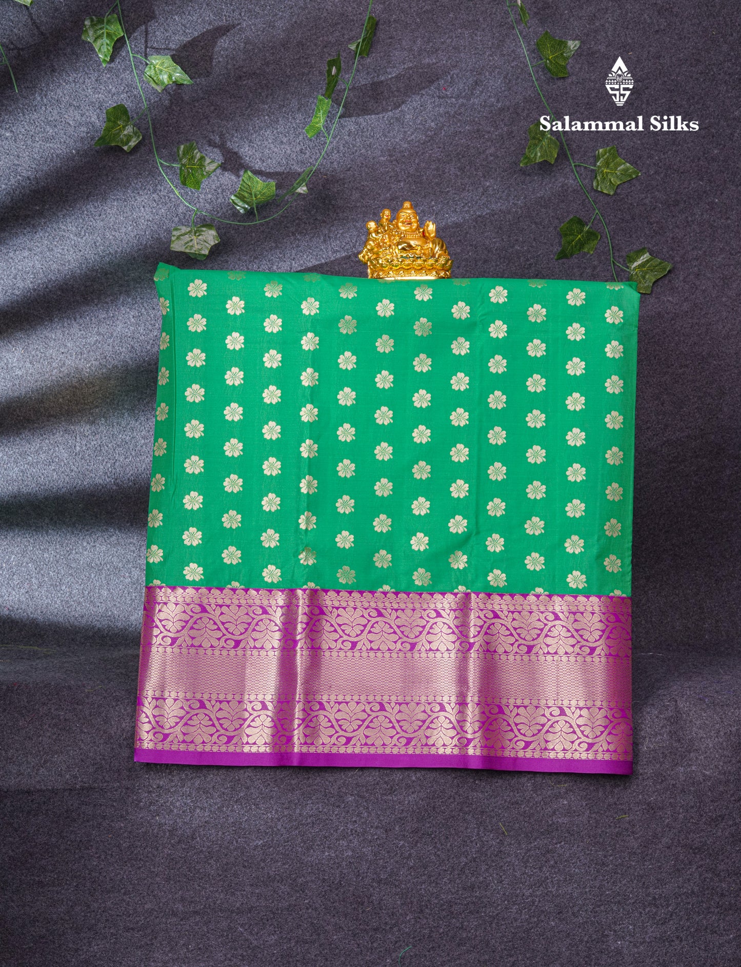 Semi Silk Pattu Pavadai (Saffire Green) With Purple Blouse 37"