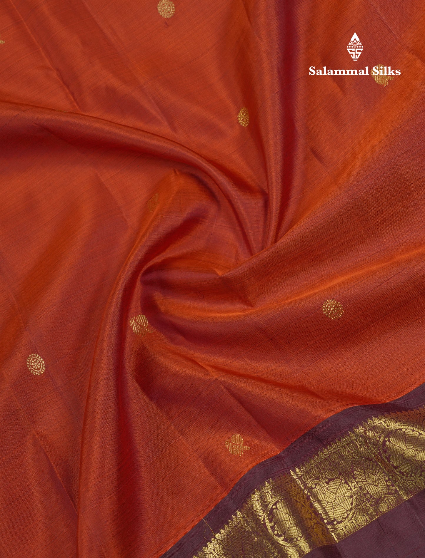 Rust Orange Kanjivaram Pure Silk Saree With Contrast Brown Traditional Gap Border