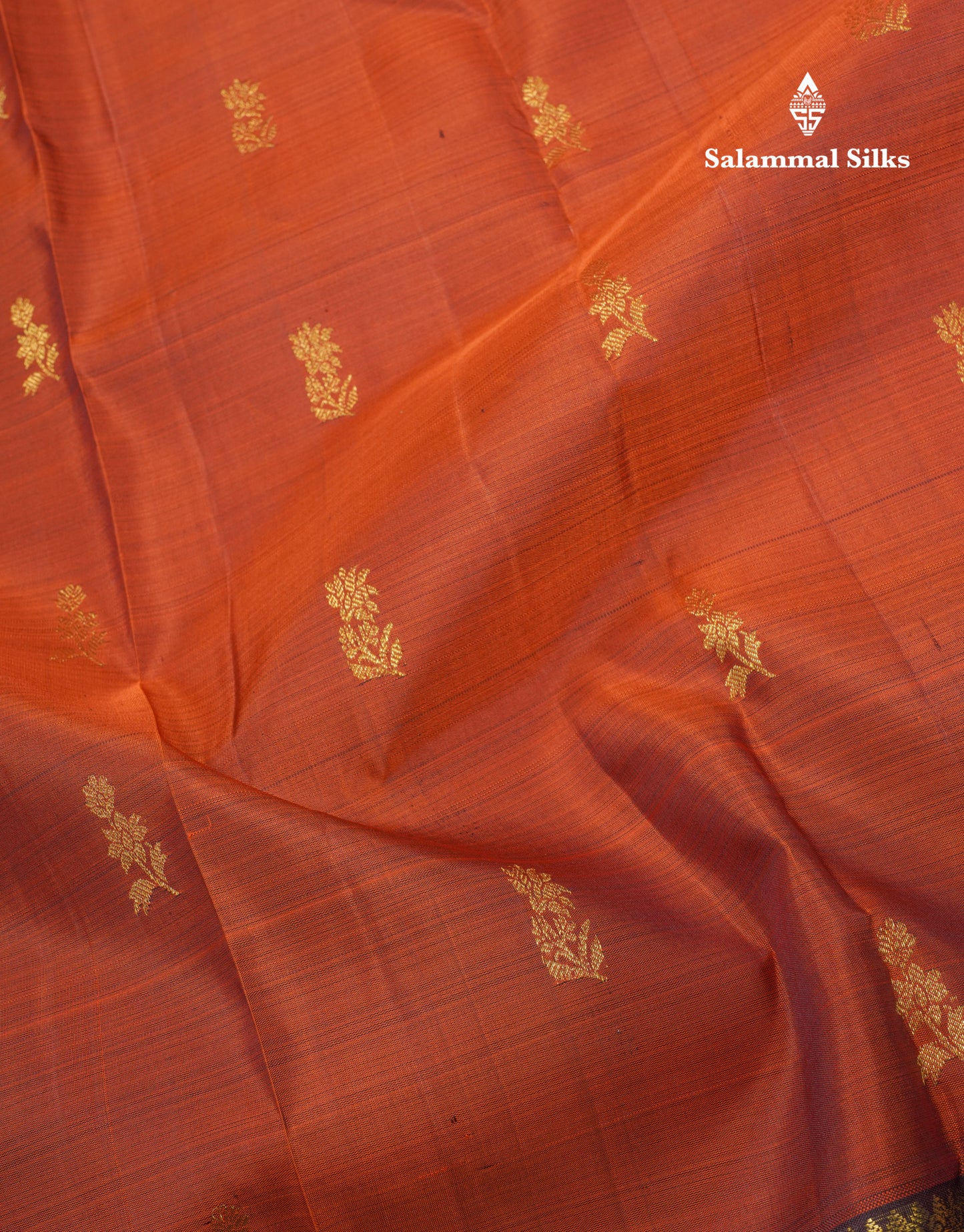 Rust Orange Beautiful Pure Kanjivaram Silk Saree With Dark Brown Double Border