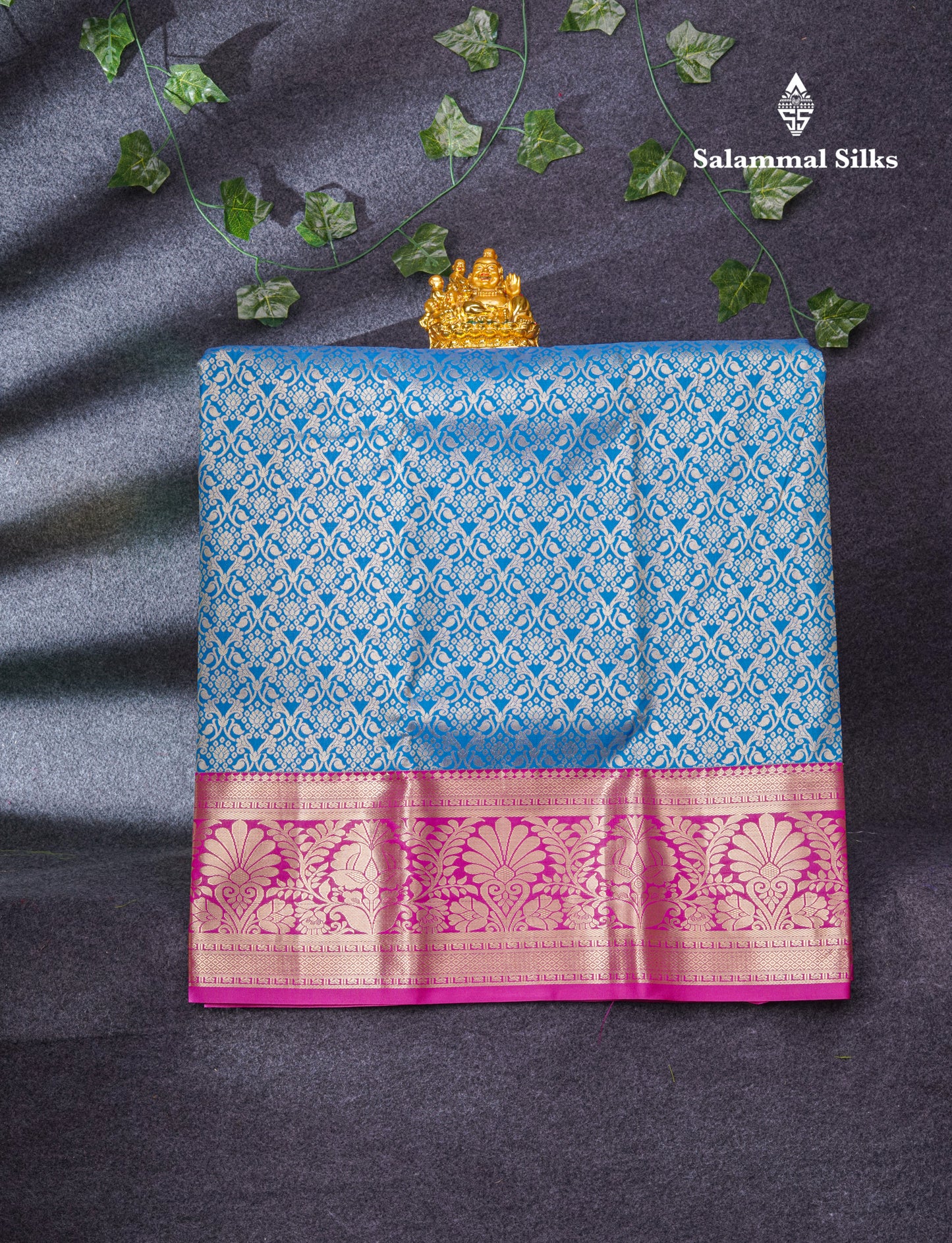Semi Silk Pattu Pavadai (Blue) With Magenta Pink Blouse 37"